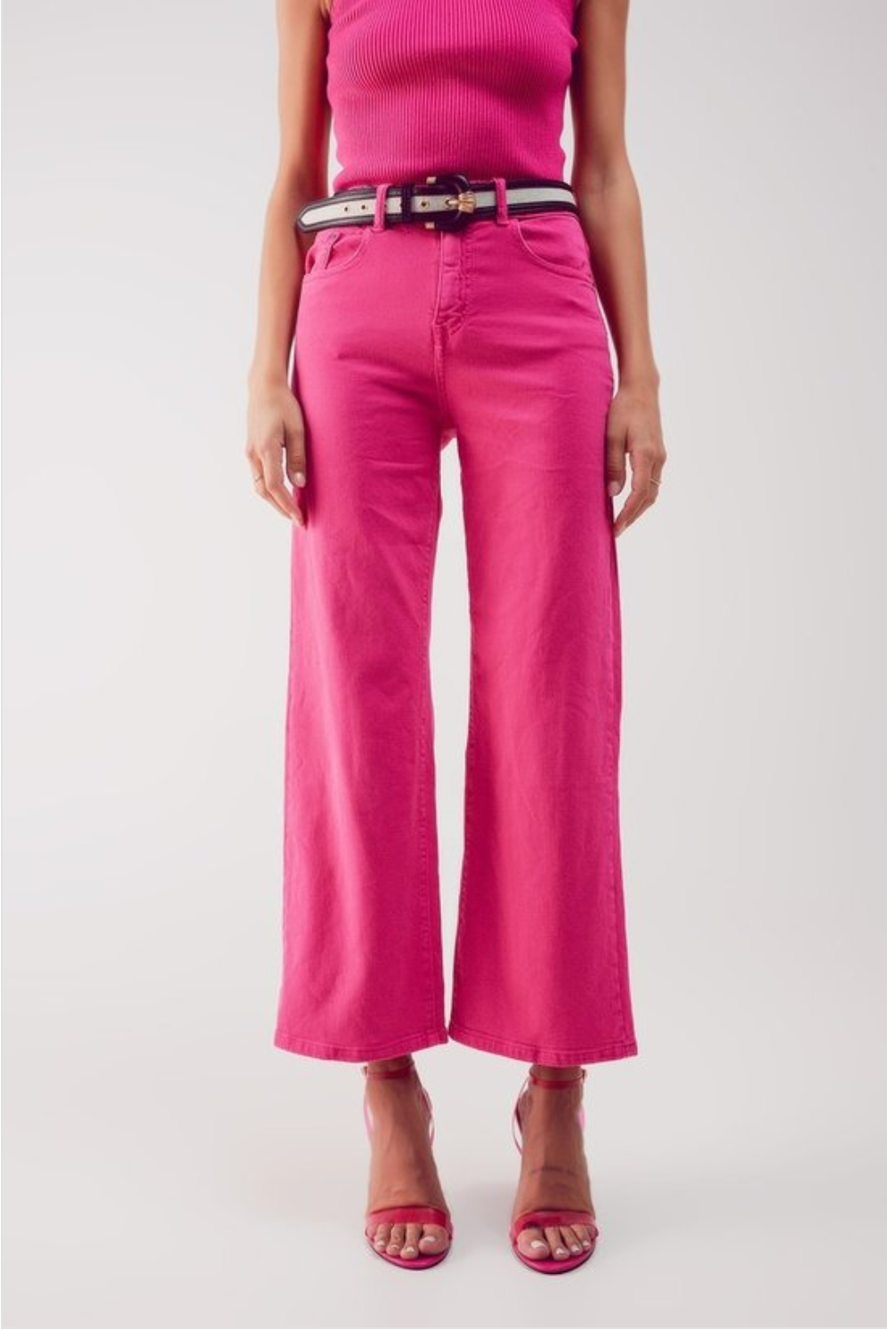 Electric Pink Wide Leg Ankle jeans front