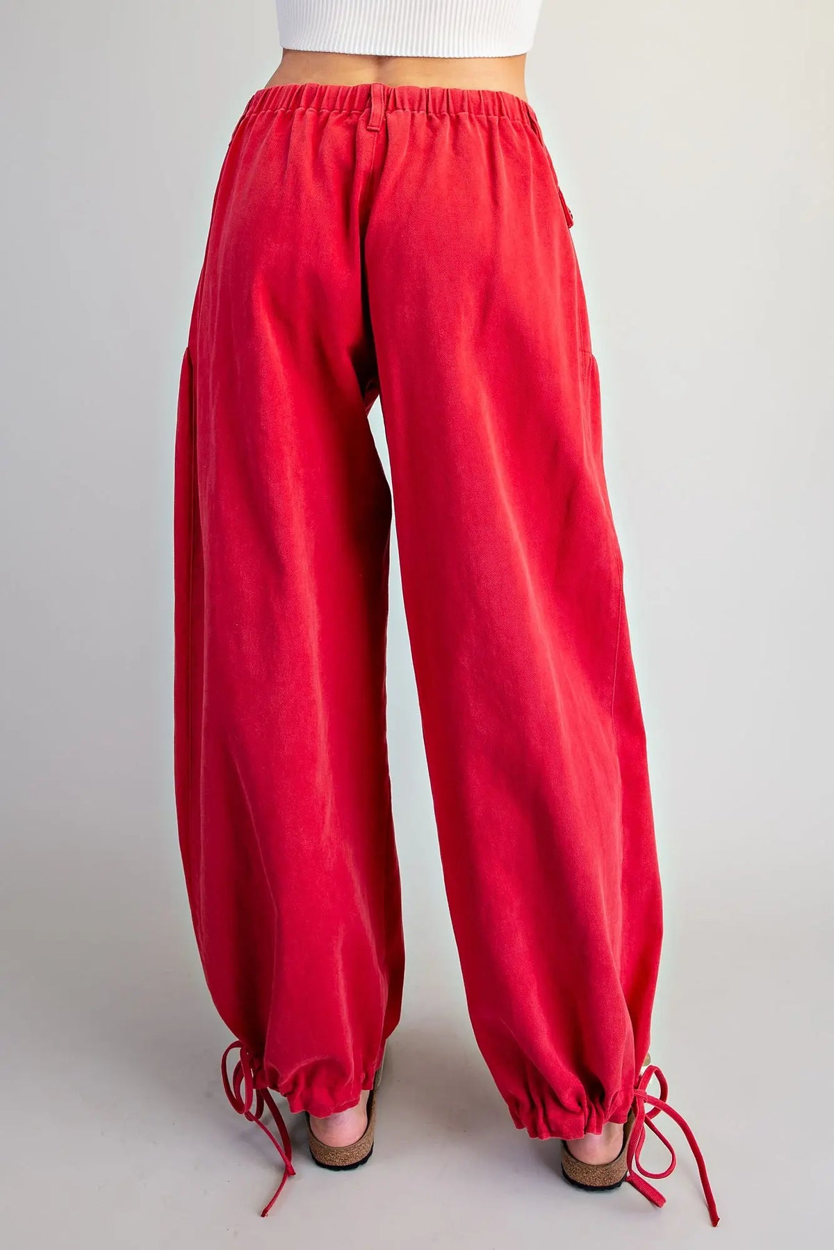 Poppy Red Mineral Washed Tie Cuff Pants