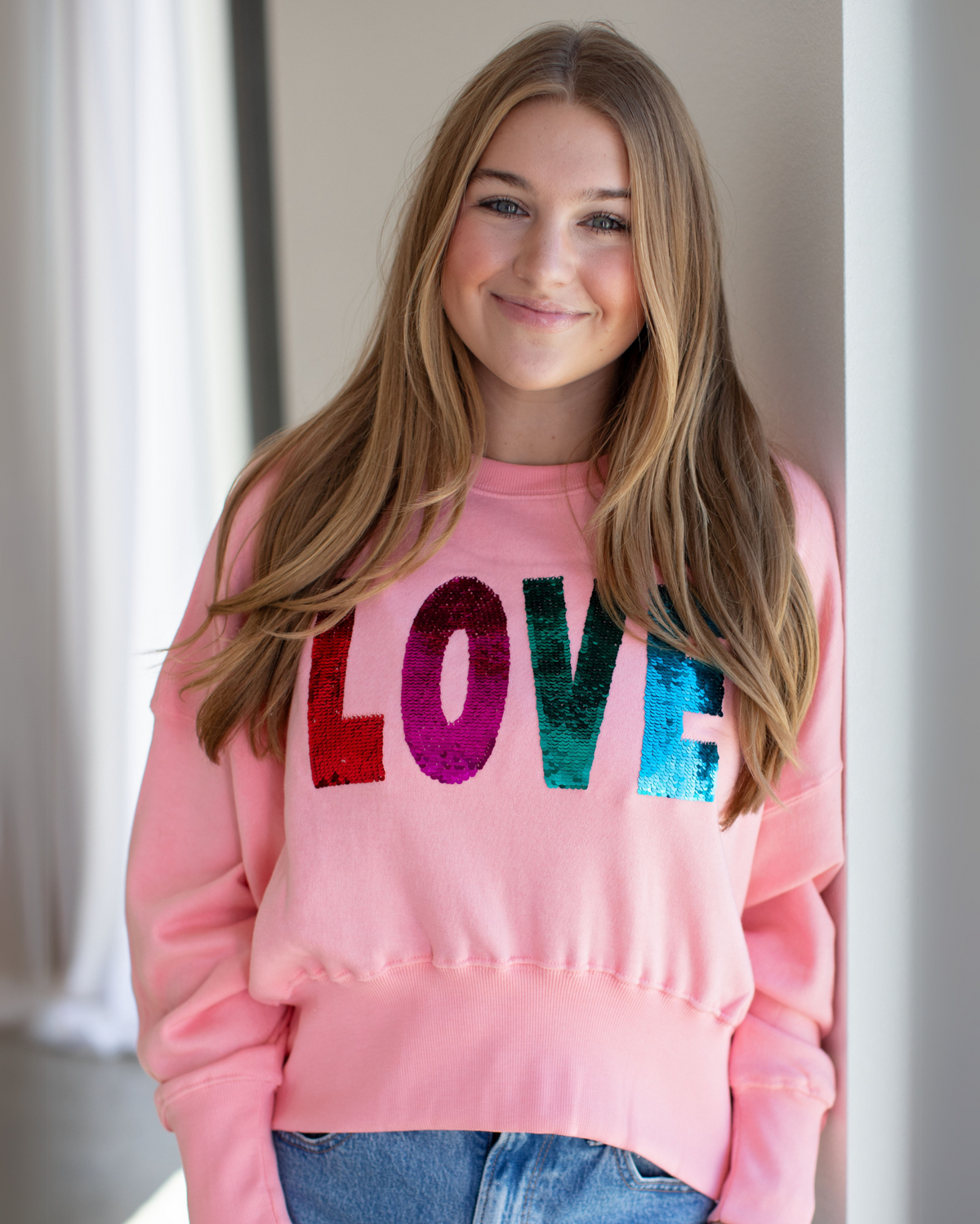 Multi Color Love Sequin Malibu Pink Maggie