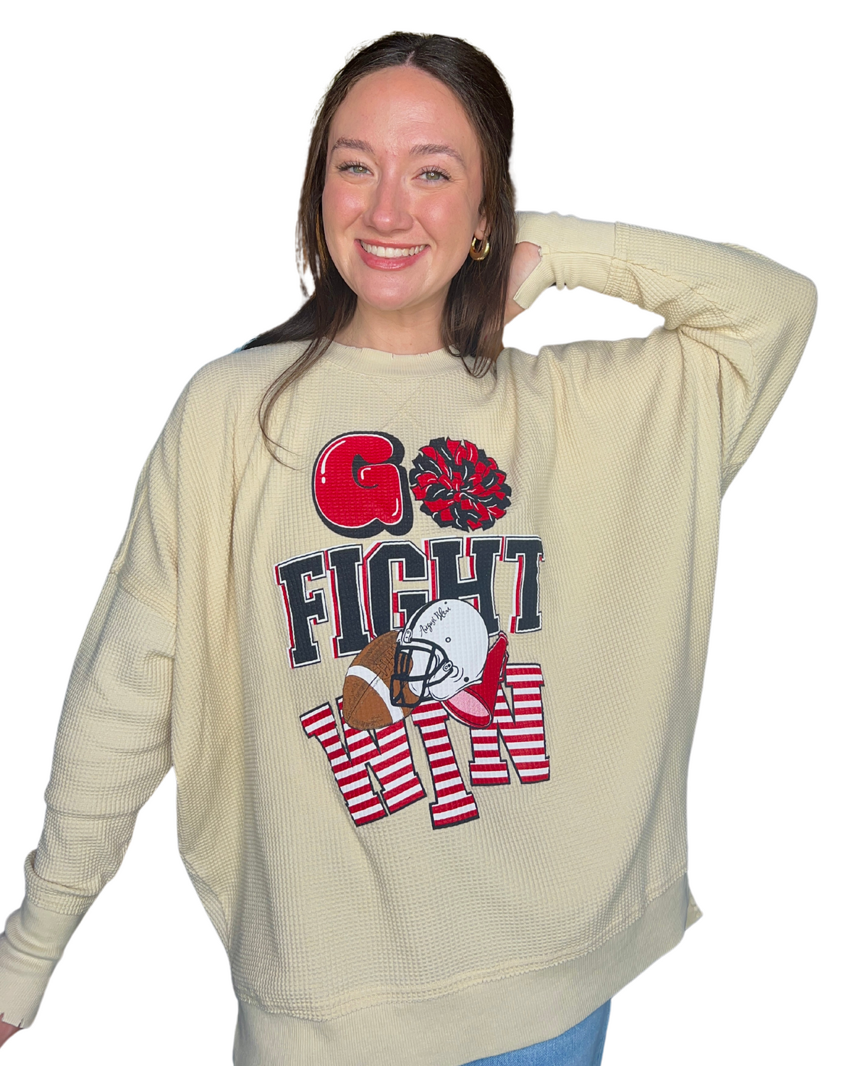 Red Go Fight Win Long Sleeve Waffle