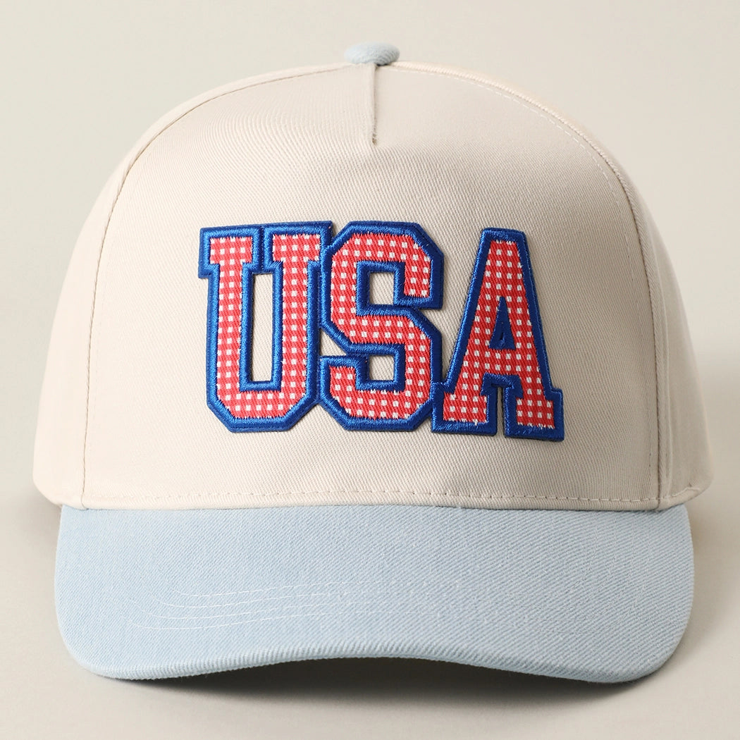 USA Flag Patch Denim Baseball Cap RED