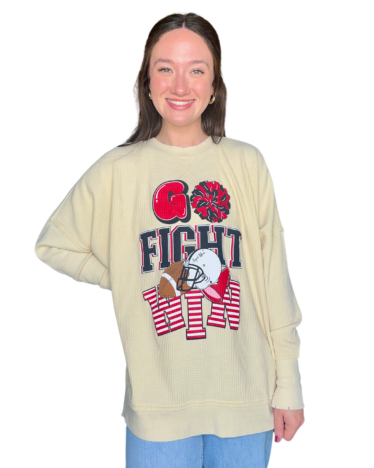 Red Go Fight Win Long Sleeve Waffle