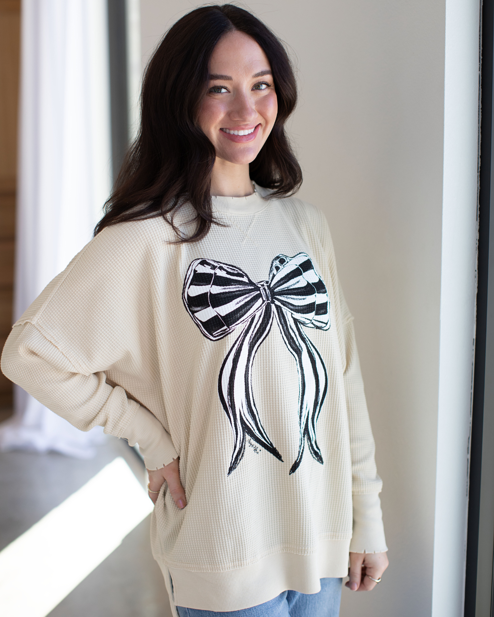 Black & White Bow Eggnog Waffle