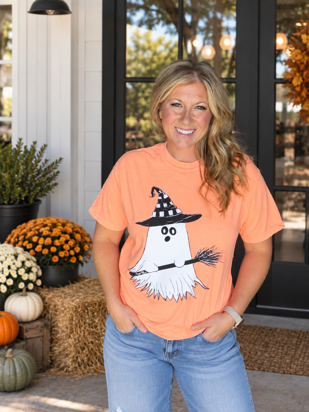 Witchy Li'l Boo Neon Cantaloupe Comfort Color SS Tee