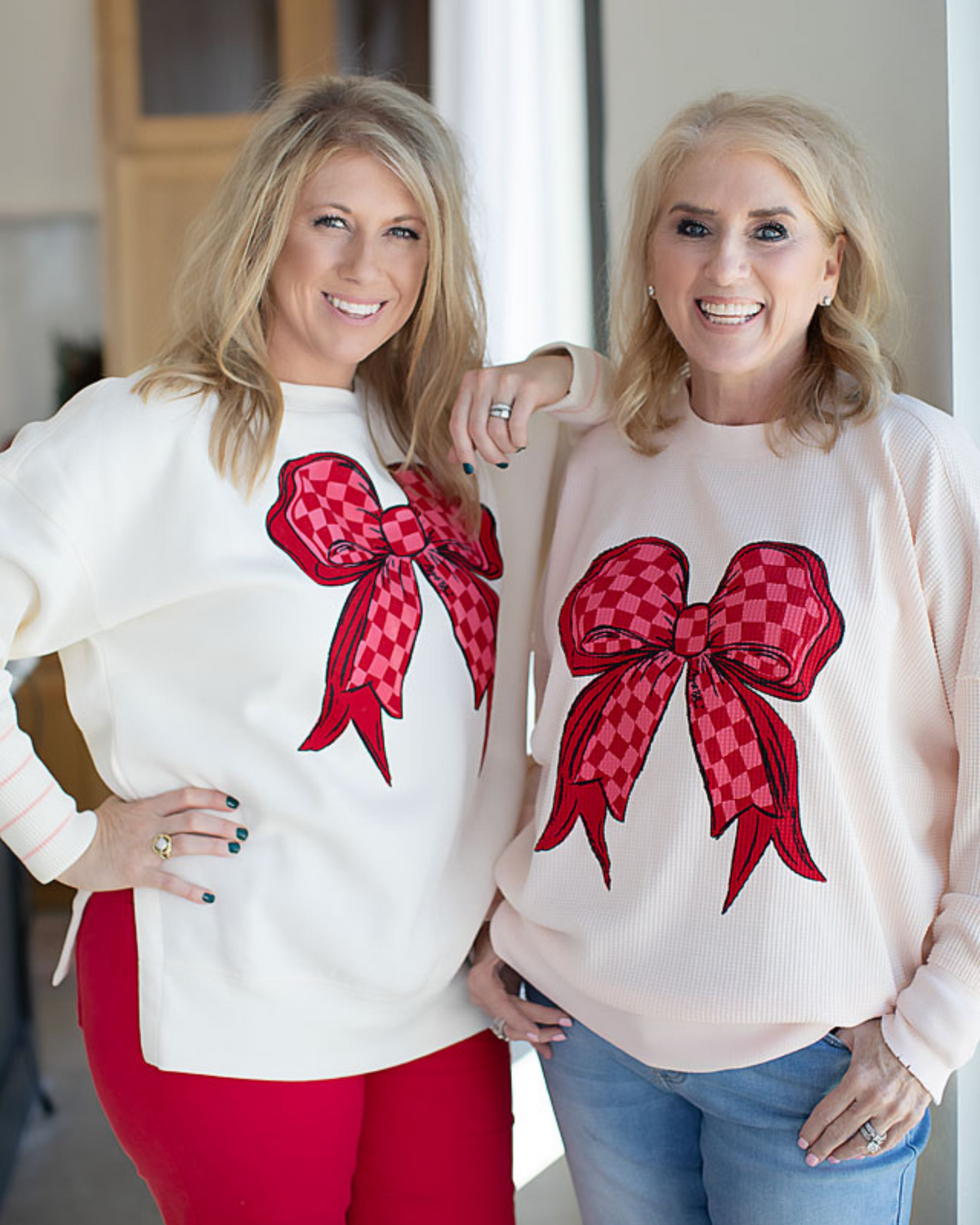 Red &amp; Pink Bow Long Sleeve Ice Pink Waffle