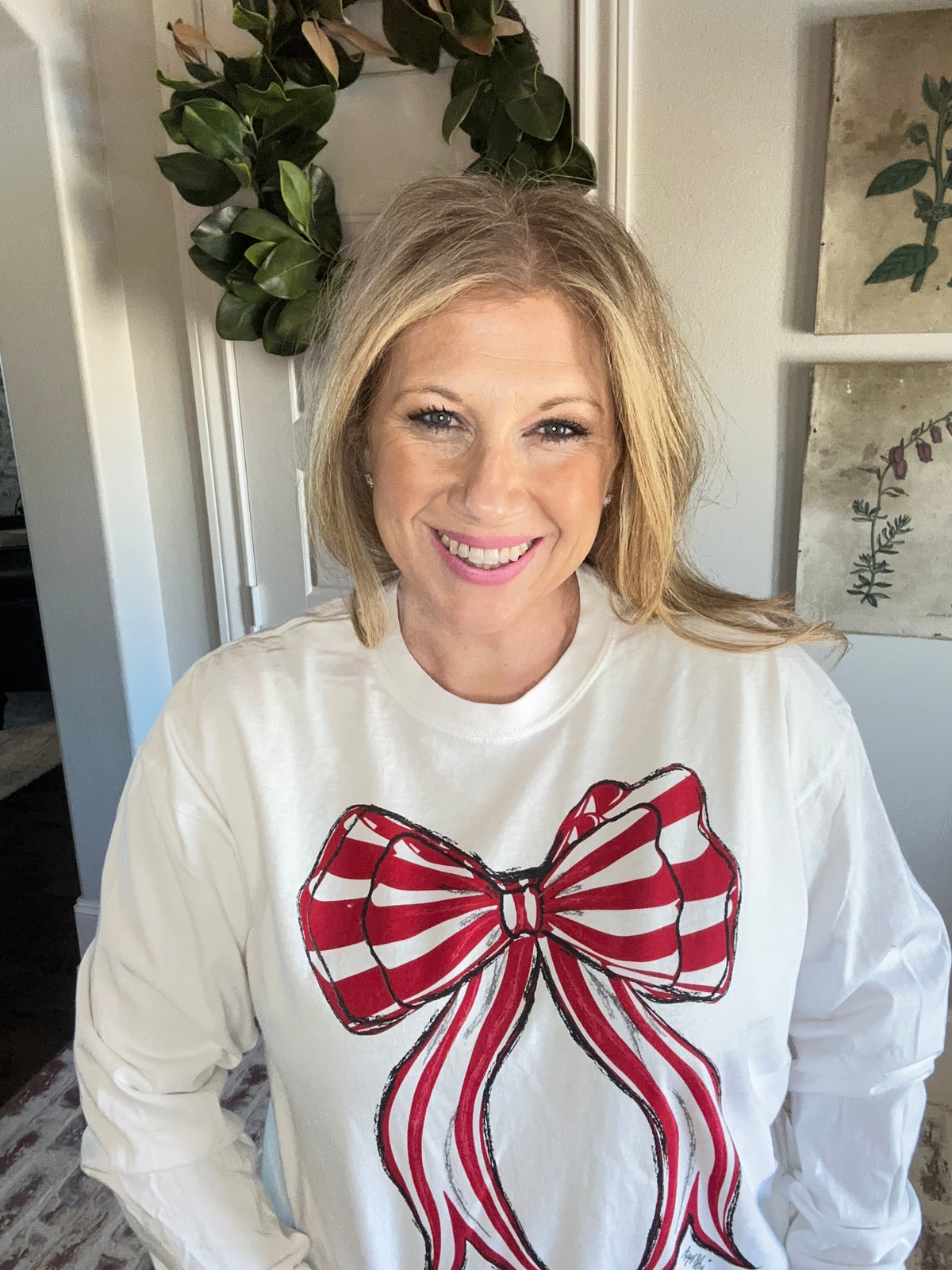 Red and White Striped Bow CC LS