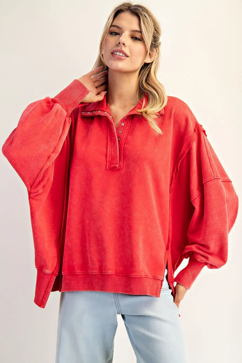 Red Snow Washed Long Sleeve Pull Over