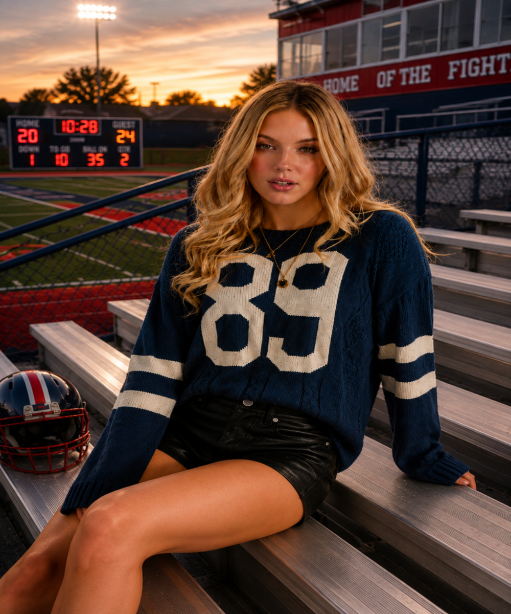 Navy & White 89 Sweater Cable Knit Sweater