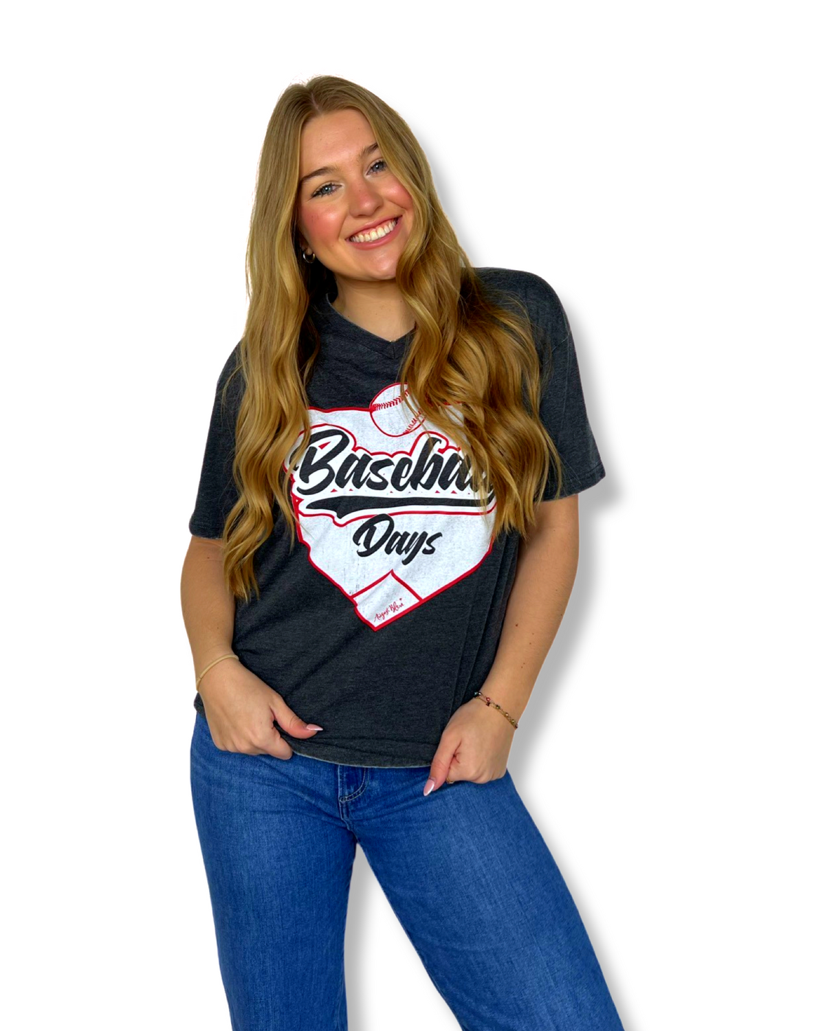 Baseball Days Black Vintage V-Neck Tee