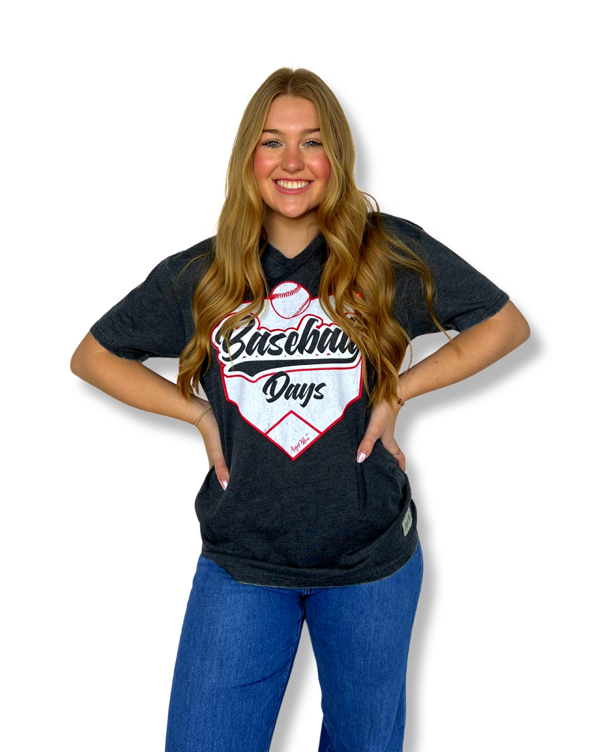 Baseball Days Black Vintage V-Neck Tee