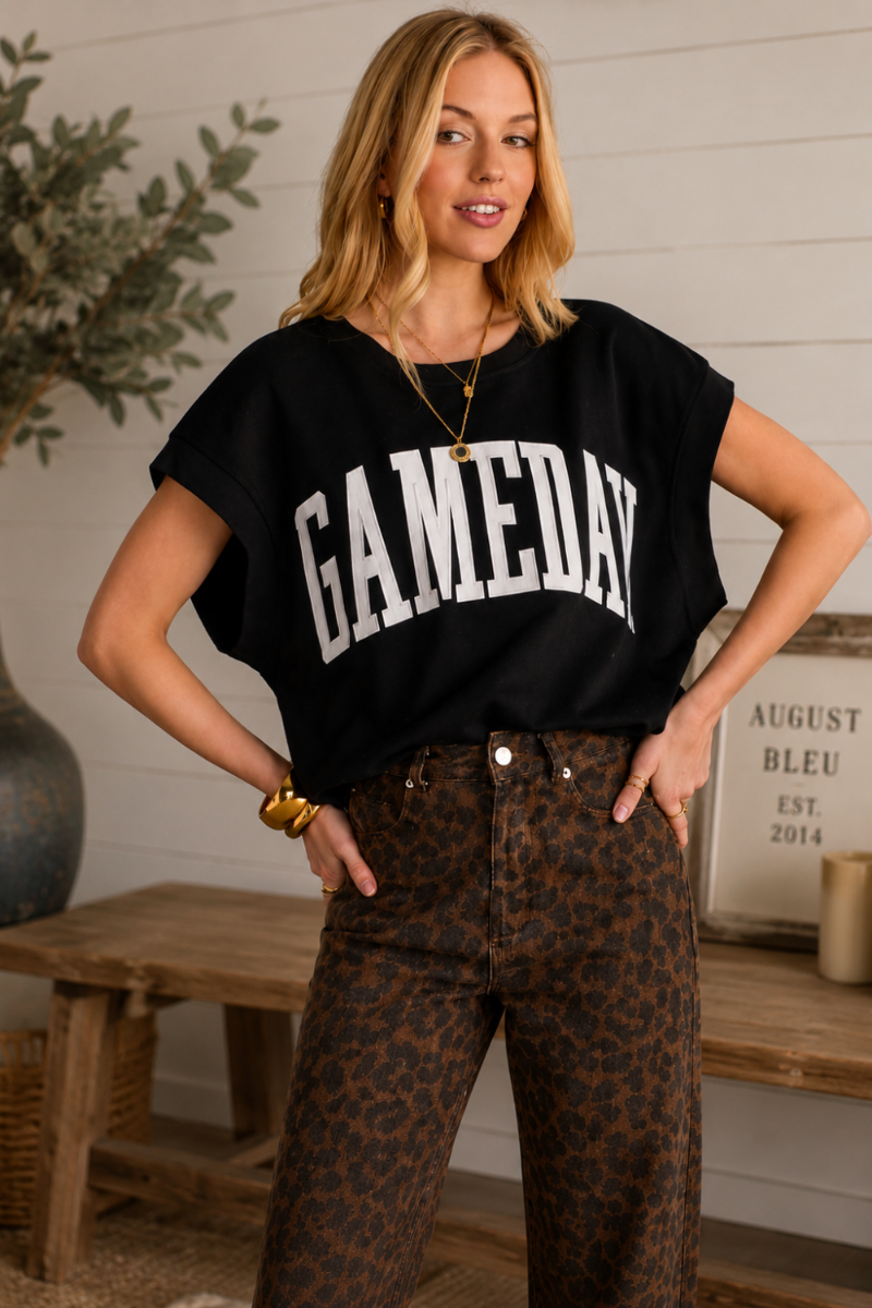Black & White Game Day Short Sleeve Sweater