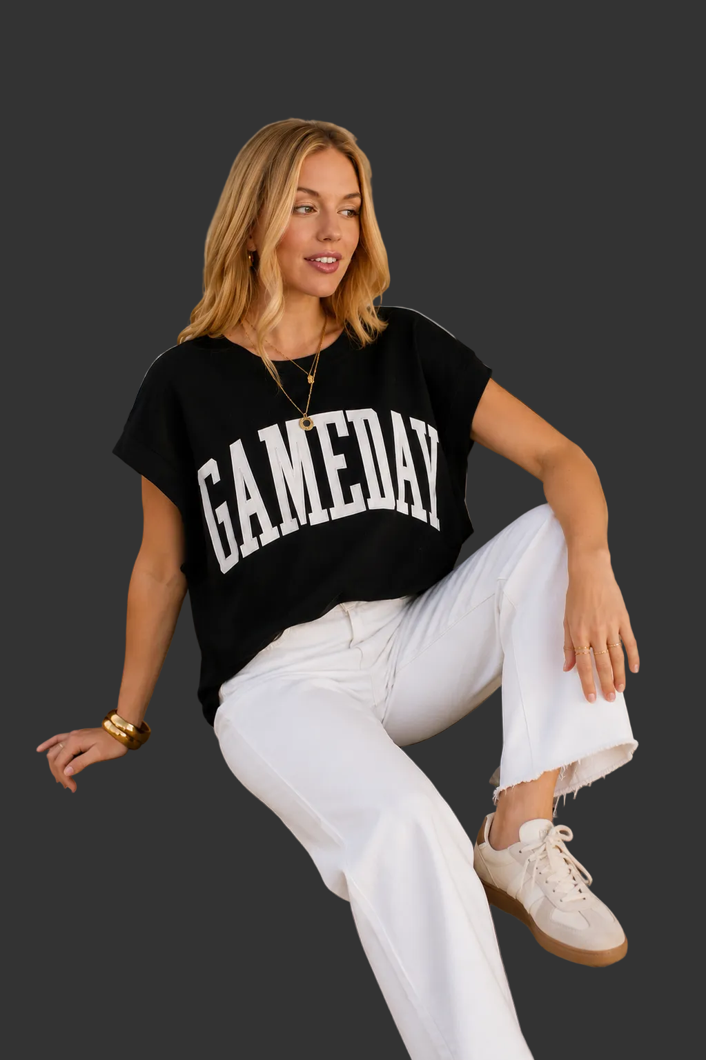 Black & White Game Day Short Sleeve Sweatshirt With Embroidered Letters