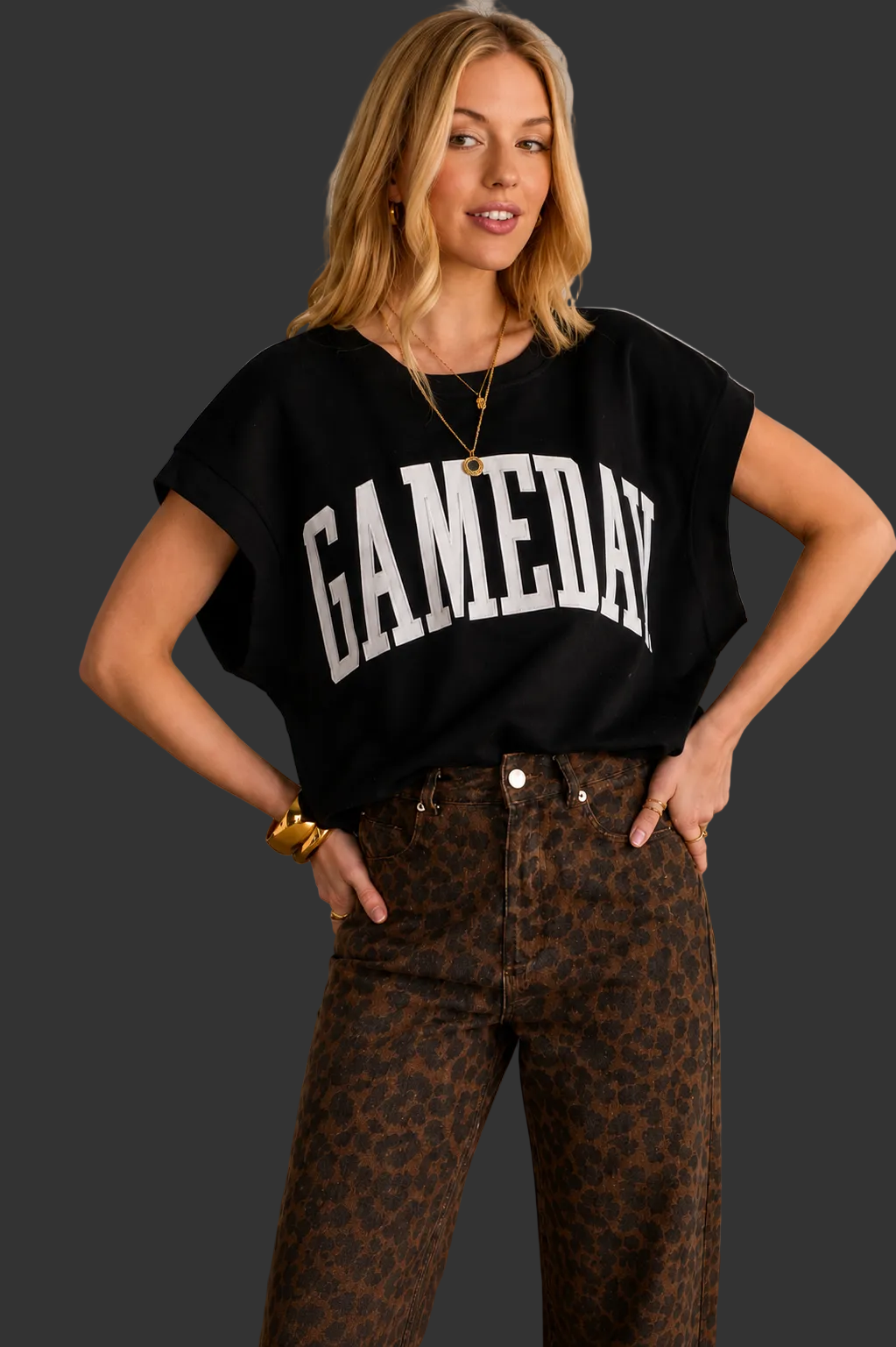 Black & White Game Day Short Sleeve Sweatshirt With Embroidered Letters