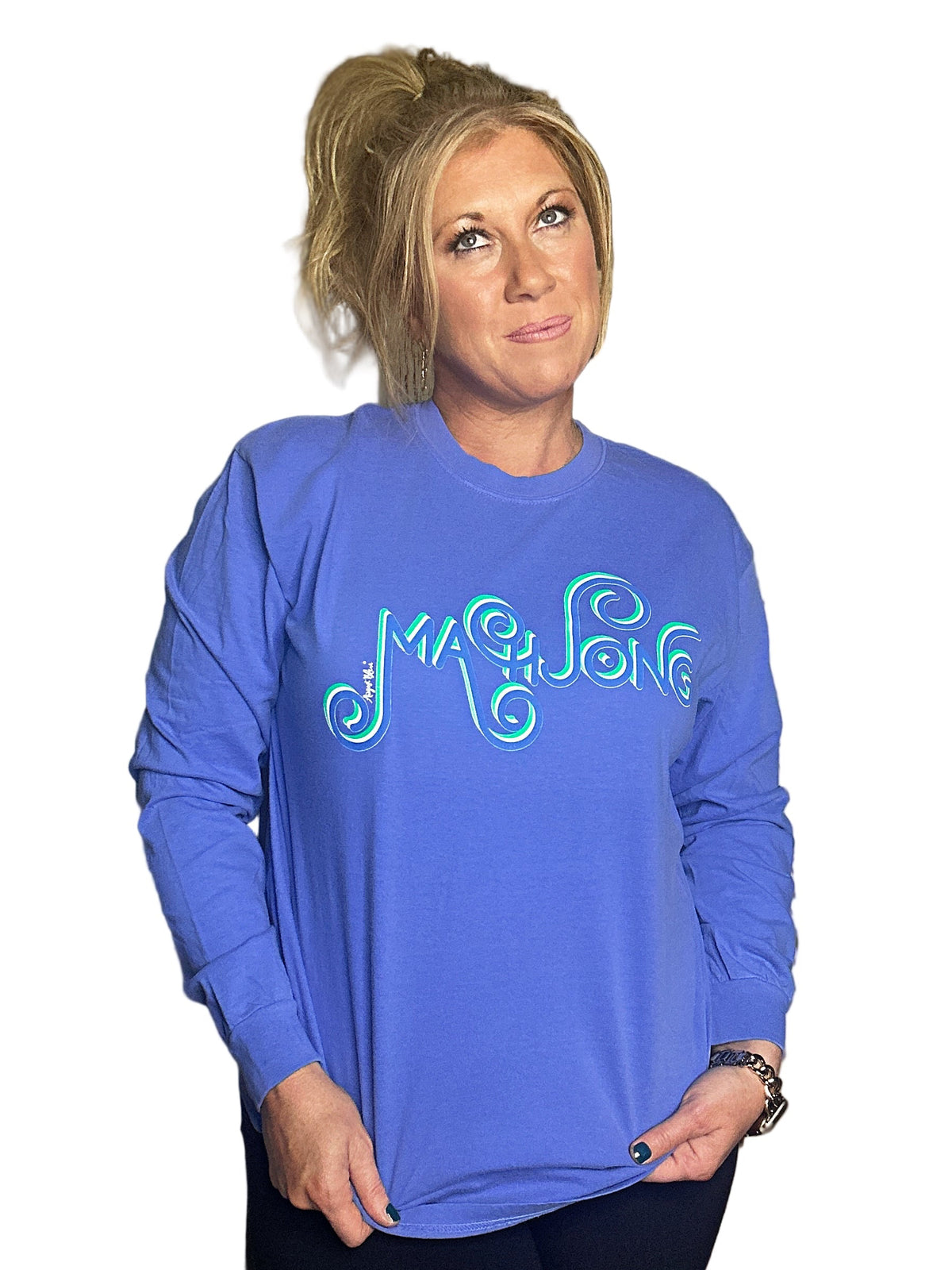 MAHJONG FLO BLUE  COMFORT COLOR LONG SLEEVE BLUE AND GREEN CURLY CUE