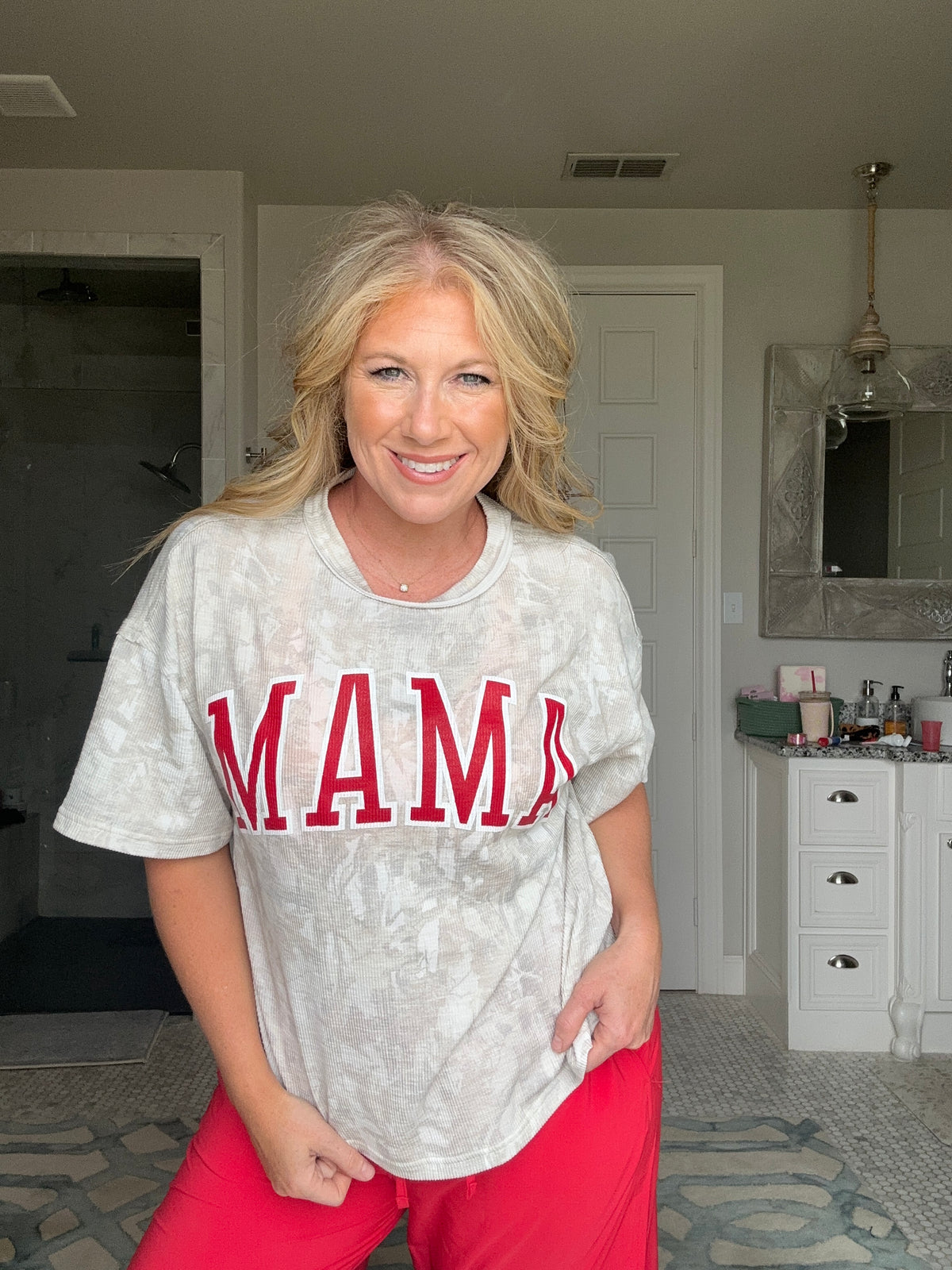 Bold Mama graphic tee on camo shirt