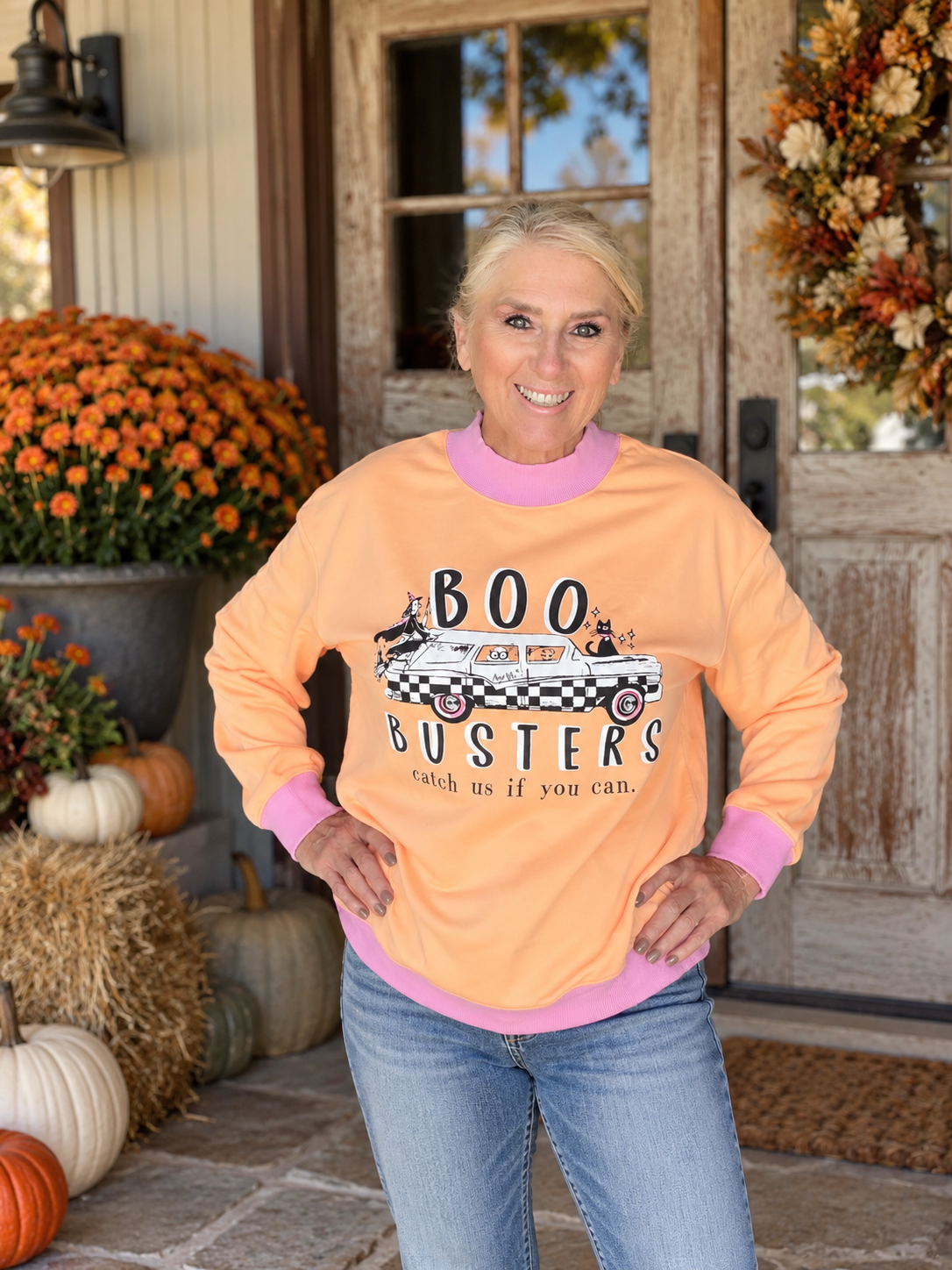 Boo Busters Grapefruit Orange Mock Neck