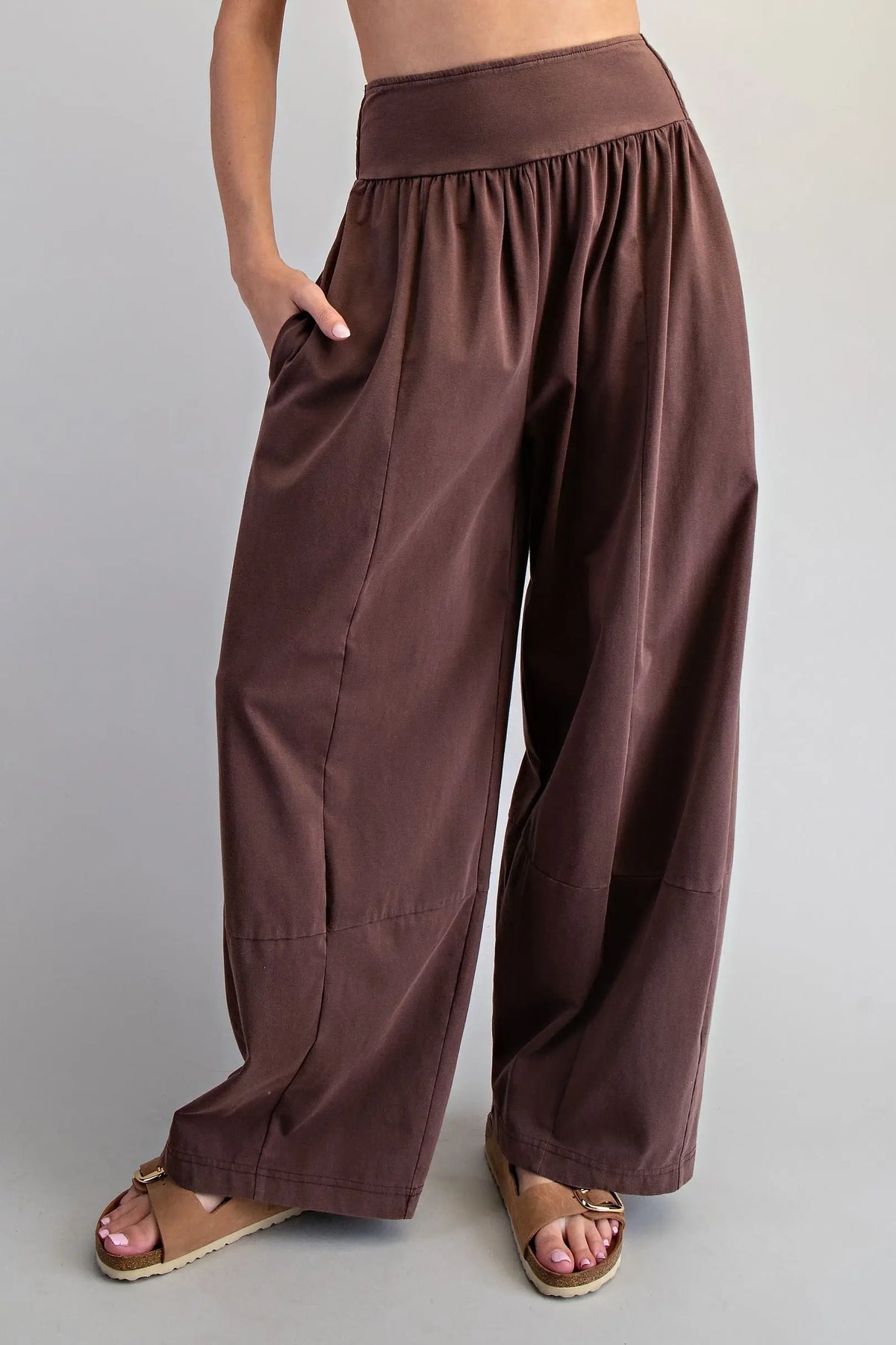Brown Mineral Washed Wide Leg Pants