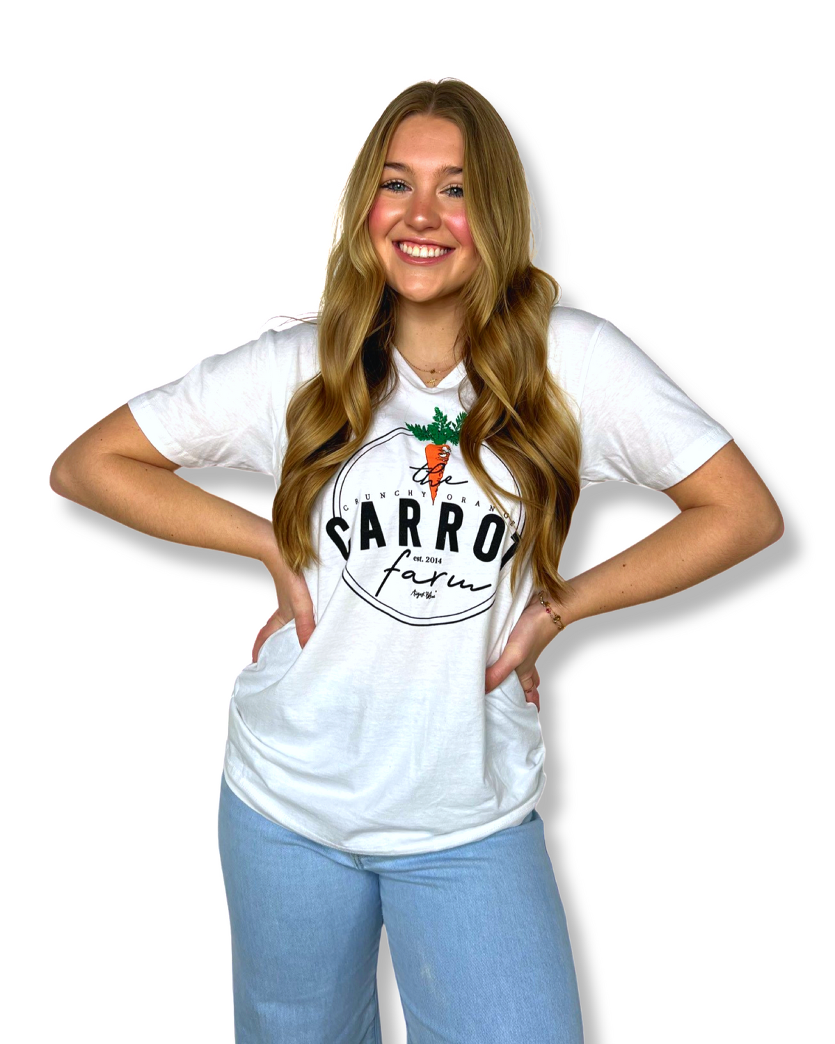 Crunchy Carrot Farm White V-Neck Tee