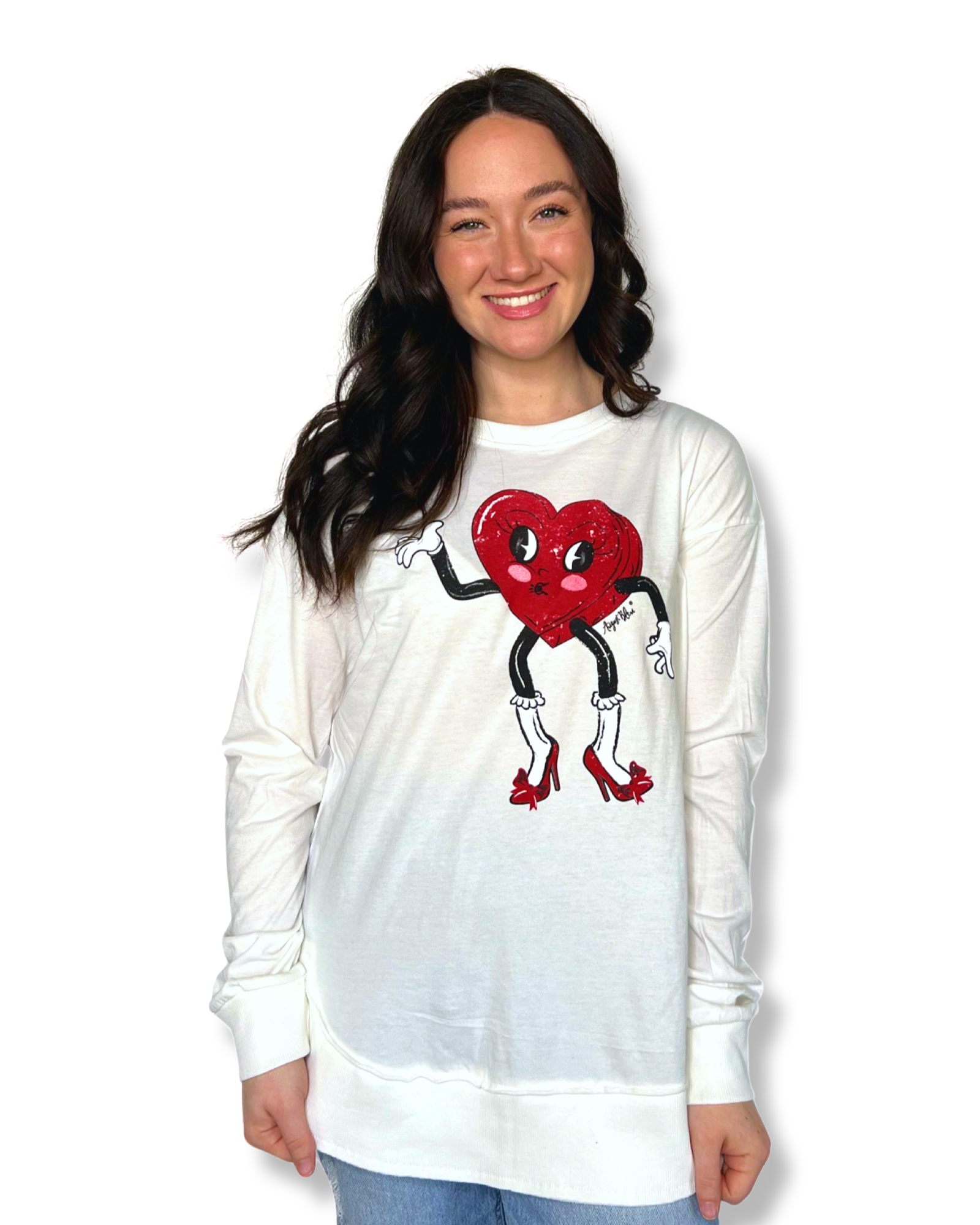 Dancing Heart Belgain Cream High Low Long Sleeve Tee