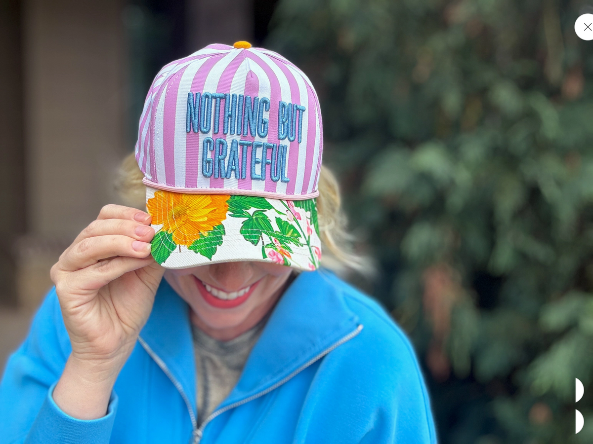 Embroidered Baseball Cap - "Nothing But Grateful" - Pink