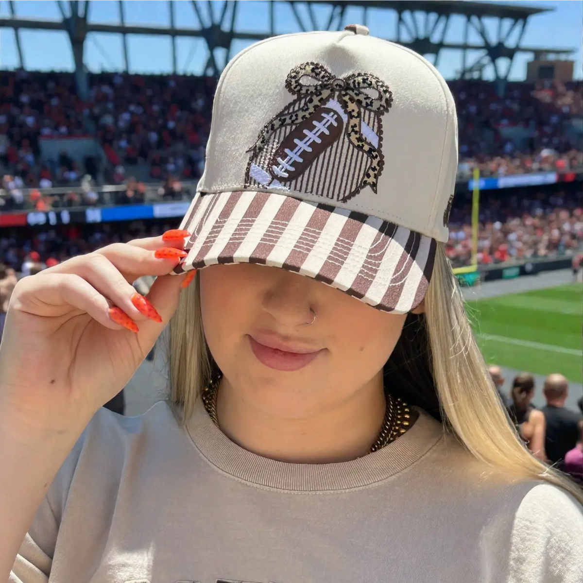 Football Leopard Bow With Stripes Cap