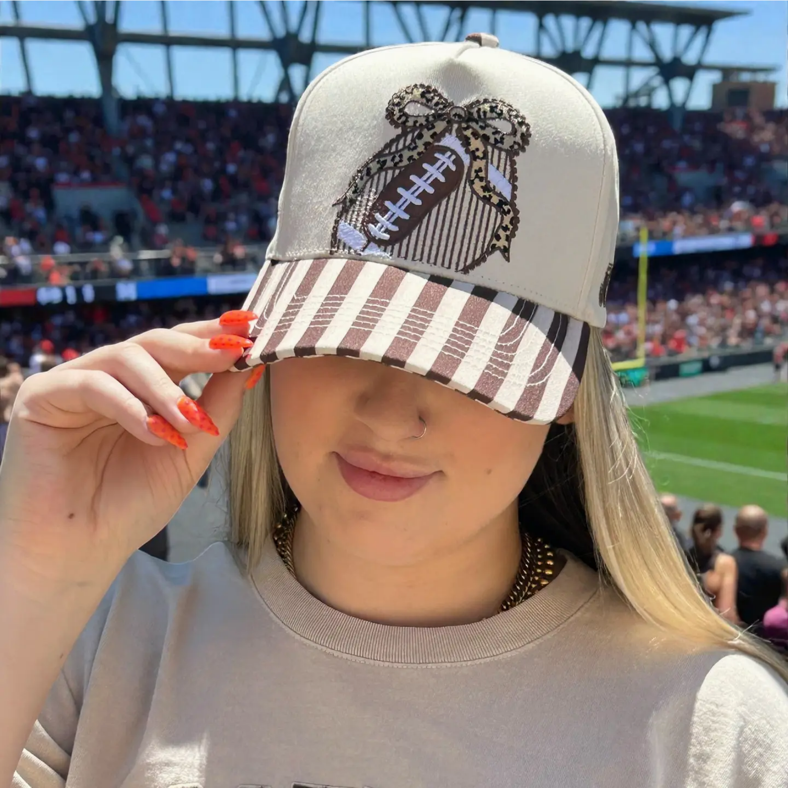 Football Leopard Bow With Stripes Cap