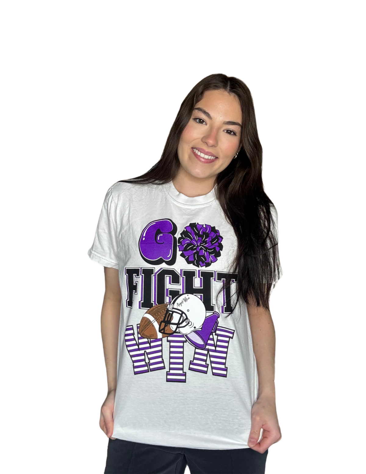 Go Fight Win Short Sleeve Comfort Colors Tee White (Purple)