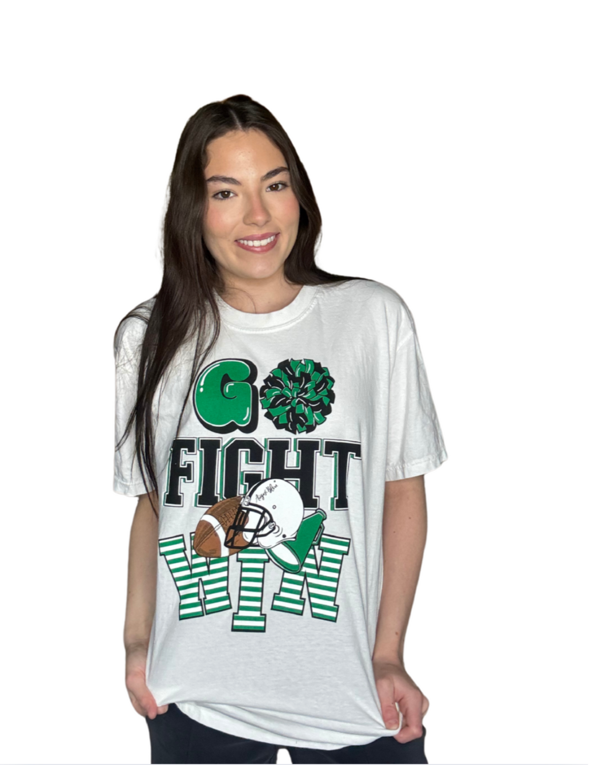 Go Fight Win Short Sleeve Comfort Colors Tee White with Green