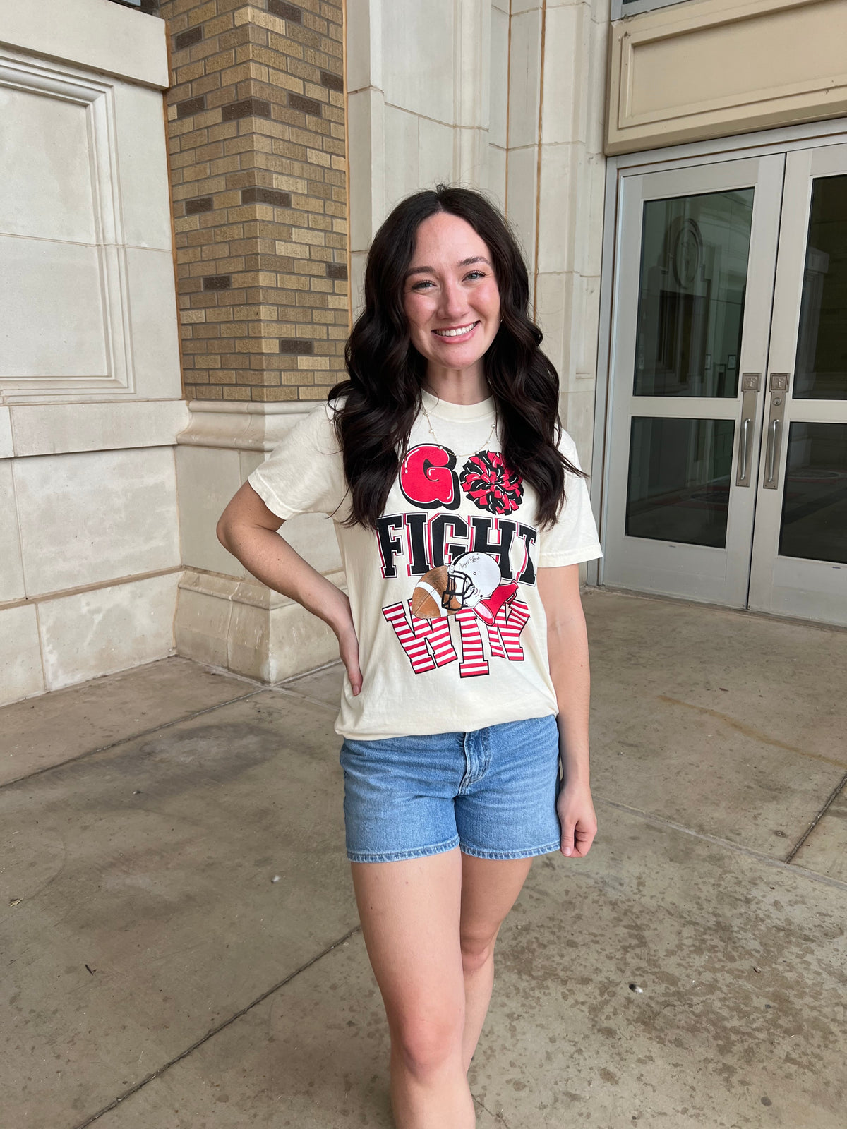 Go Fight Win Short Sleeve Comfort Colors Tee White with Red