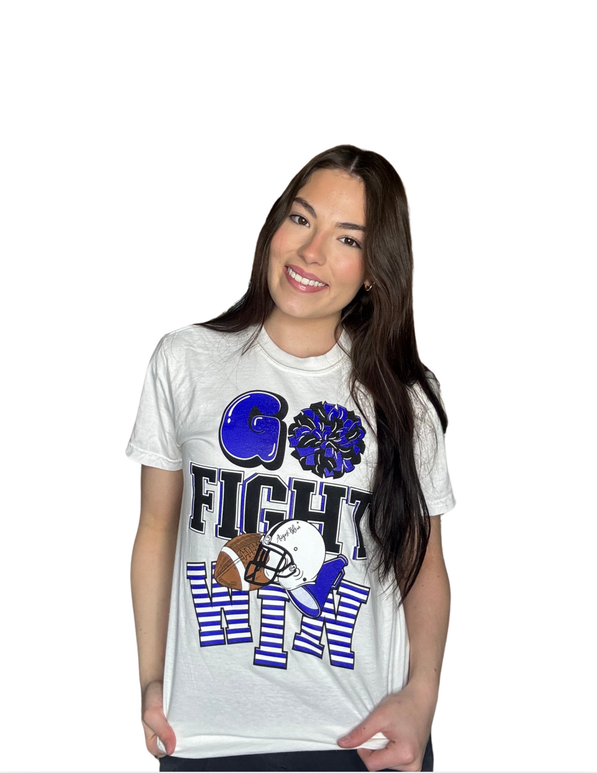 Go Fight Win Short Sleeve Comfort Colors Tee White with Blue