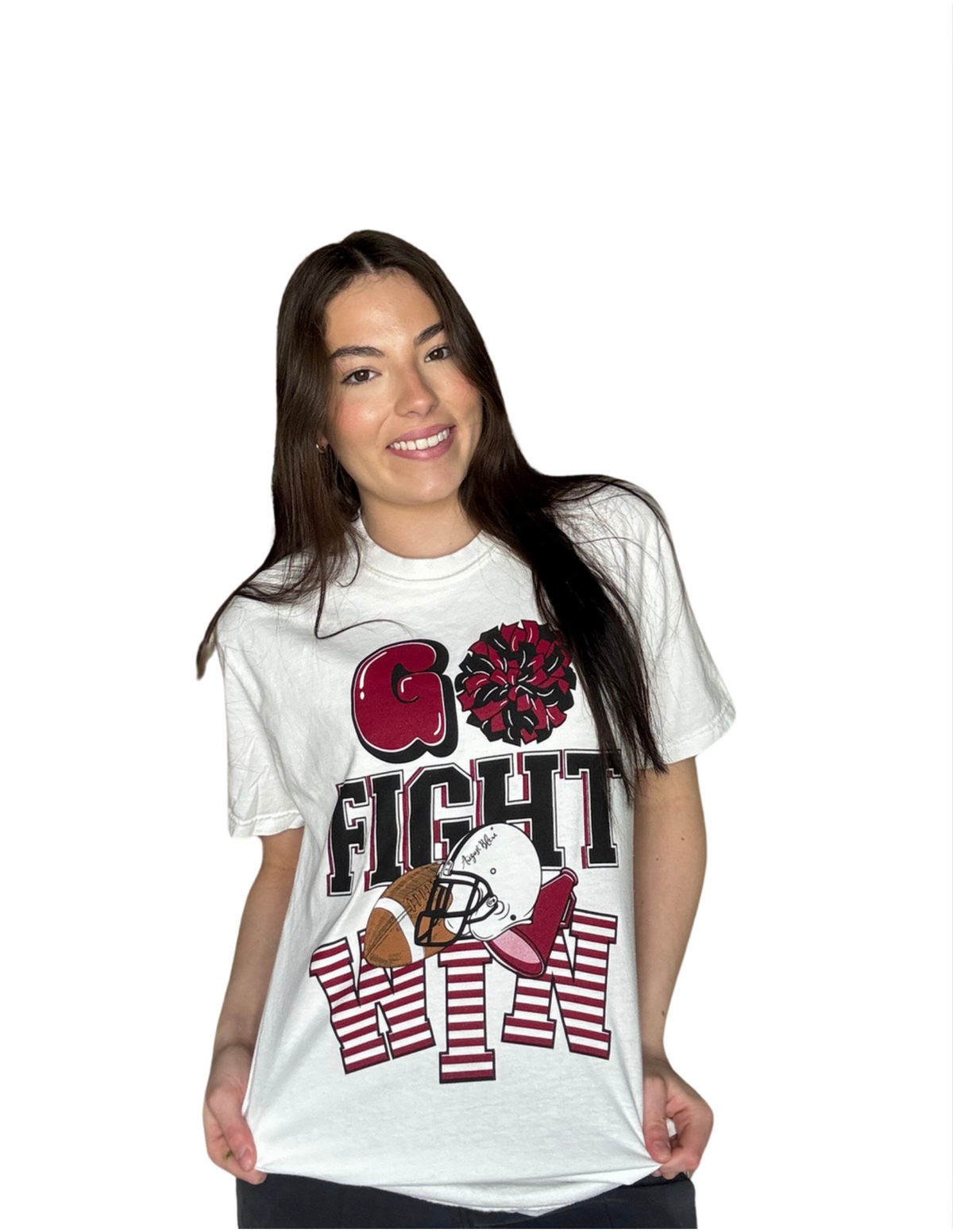 Go Fight Win Short Sleeve Comfort Colors Tee White (Maroon)
