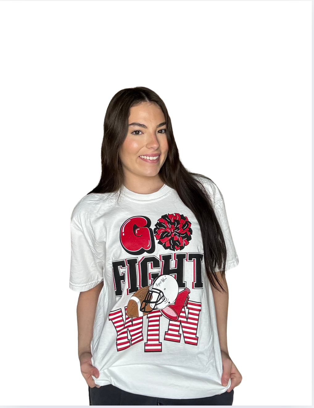 Go Fight Win Short Sleeve Comfort Colors Tee White with Red