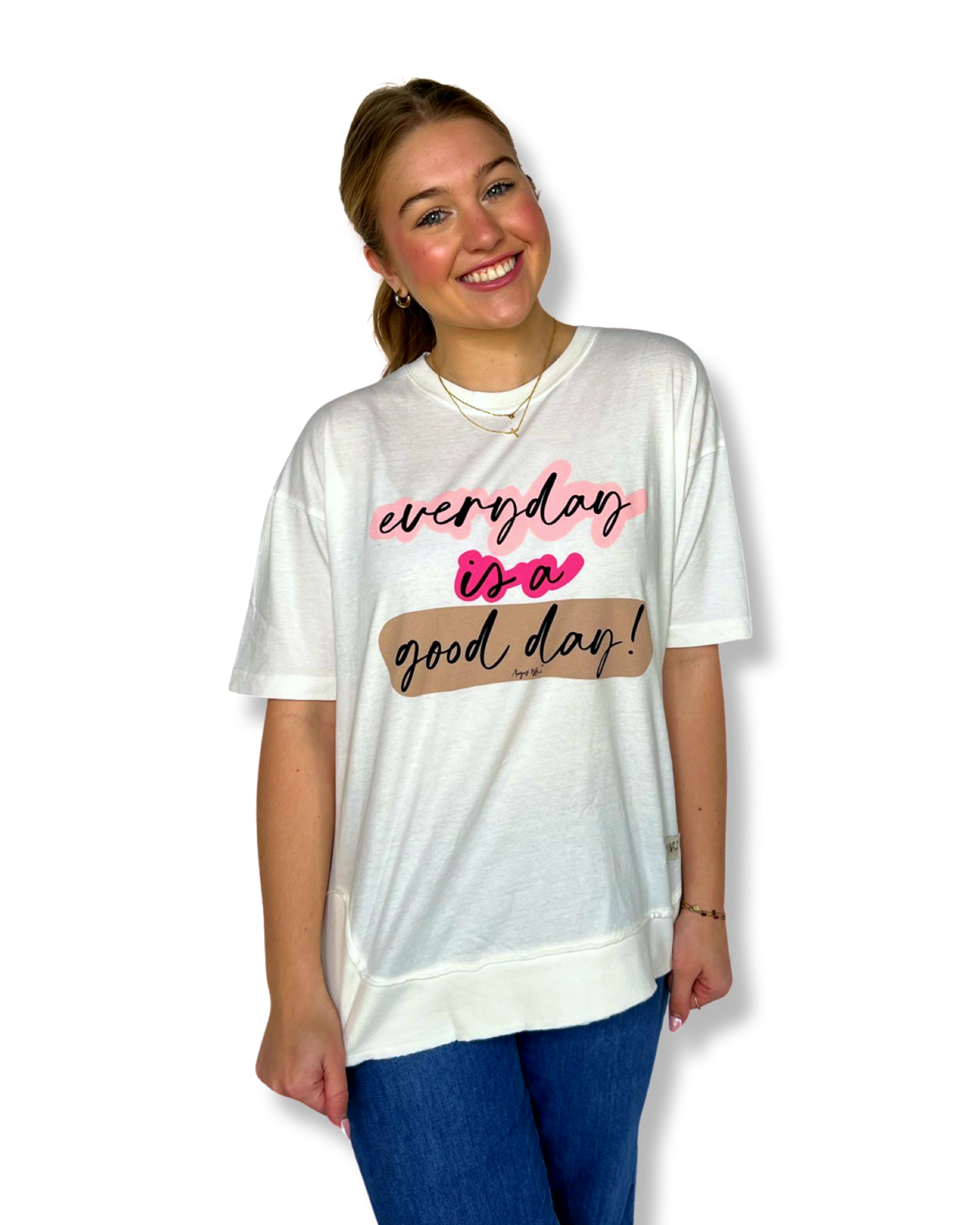 Everyday is a Good Day Belgian Cream High Low Short Sleeve