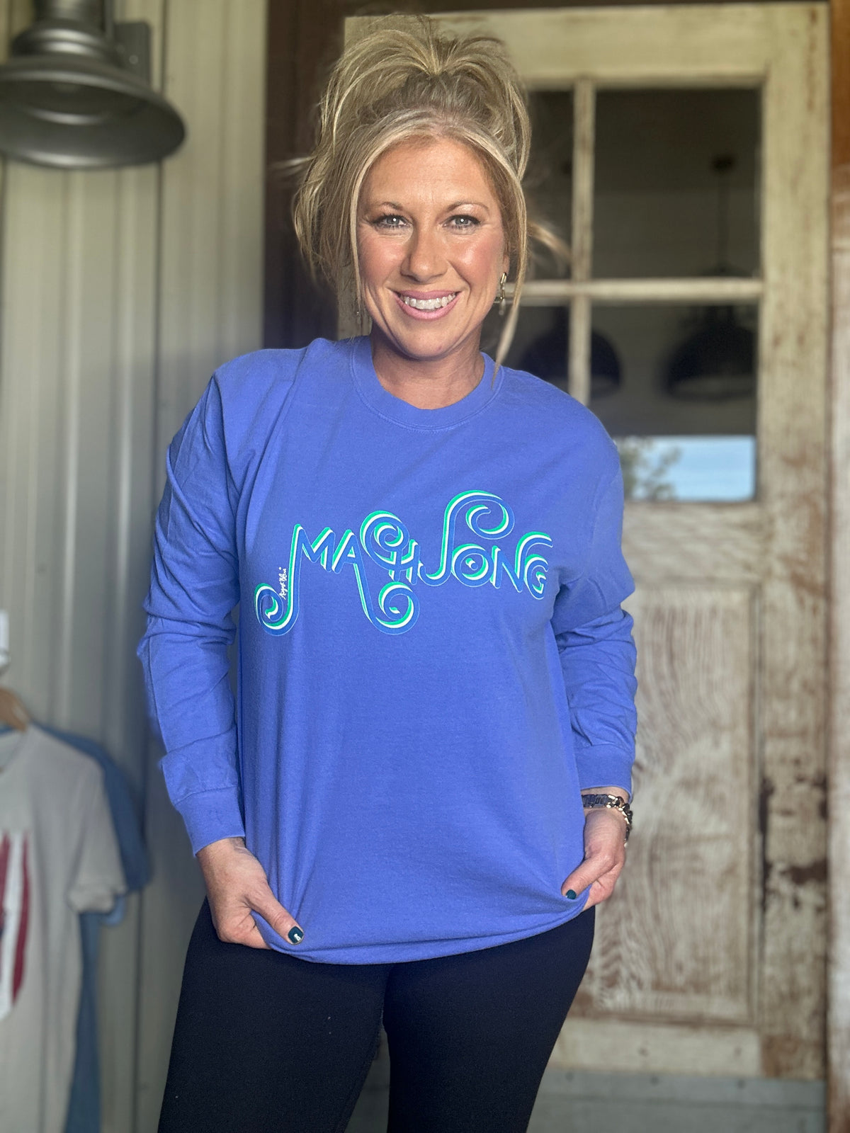 MAHJONG FLO BLUE  COMFORT COLOR LONG SLEEVE BLUE AND GREEN CURLY CUE