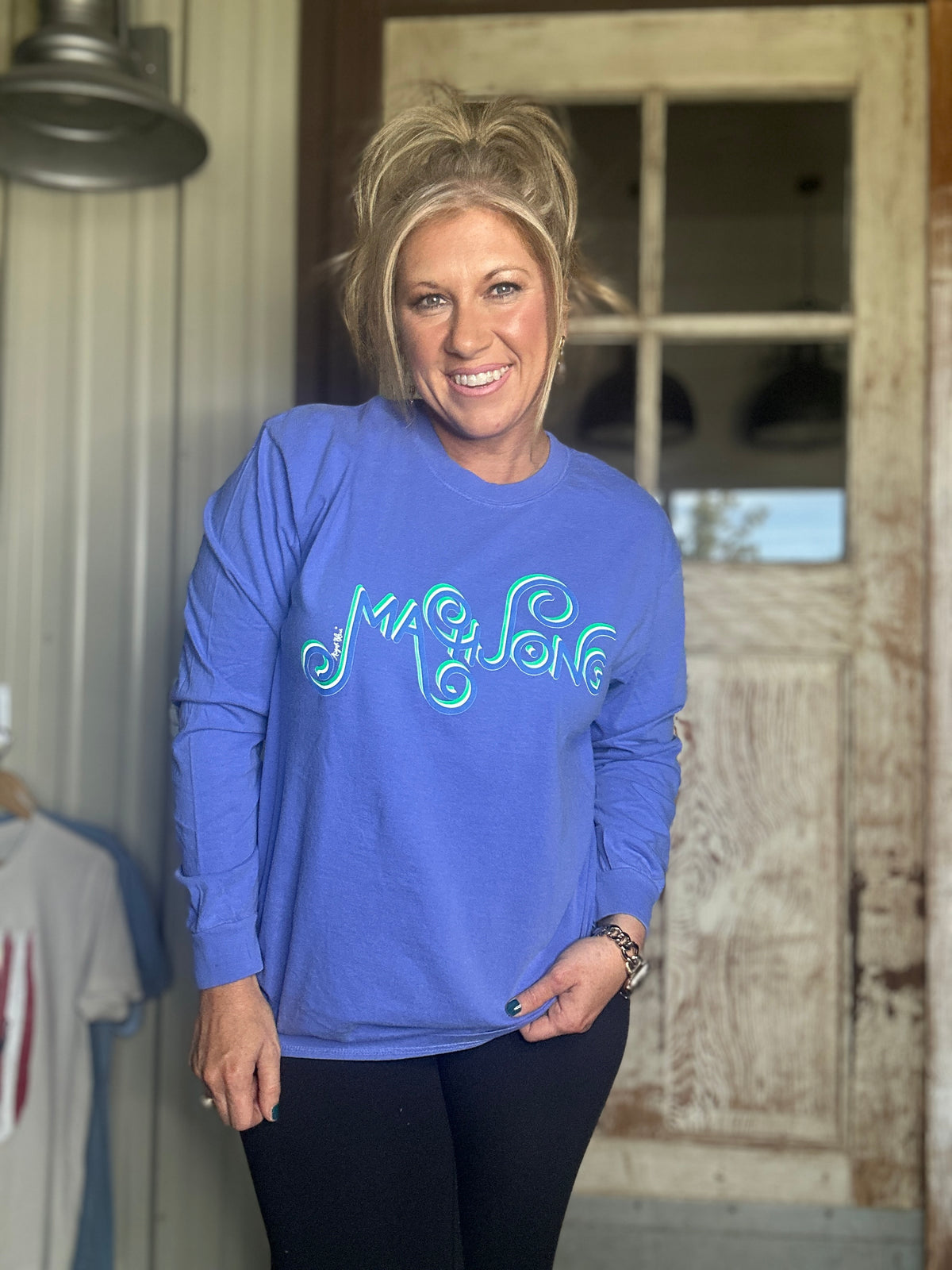 MAHJONG FLO BLUE  COMFORT COLOR LONG SLEEVE BLUE AND GREEN CURLY CUE