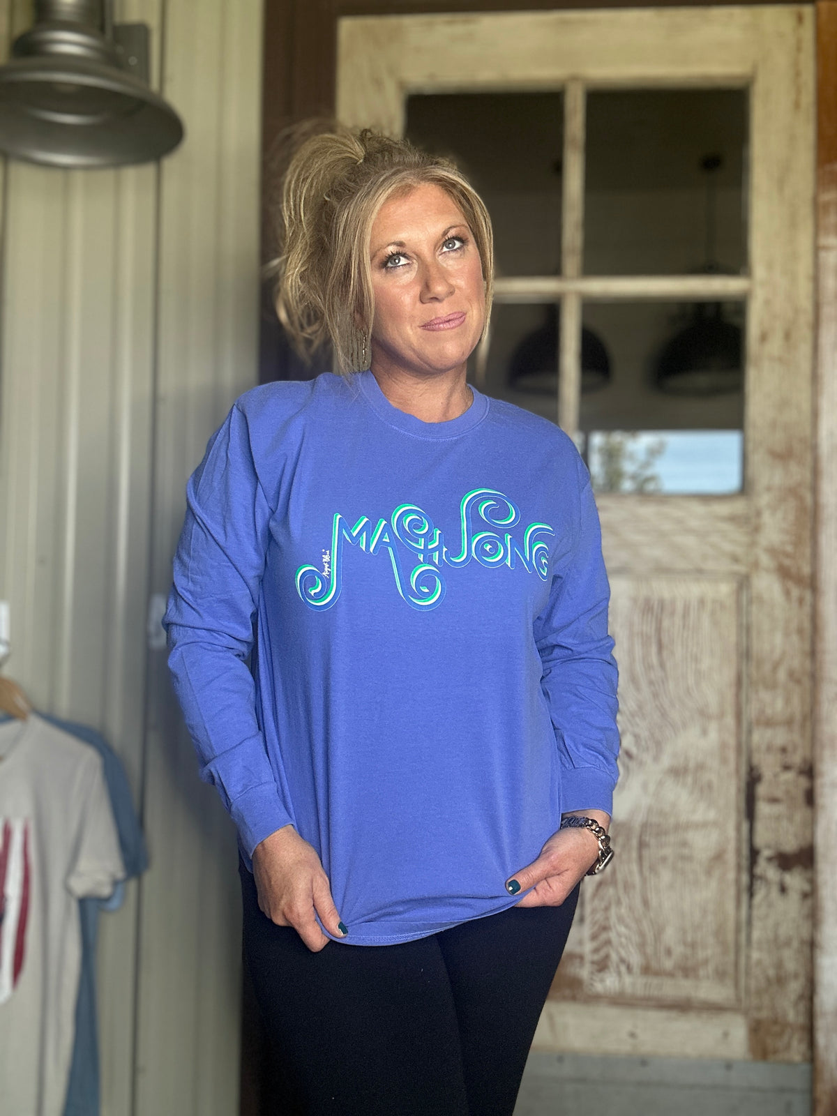 MAHJONG FLO BLUE  COMFORT COLOR LONG SLEEVE BLUE AND GREEN CURLY CUE