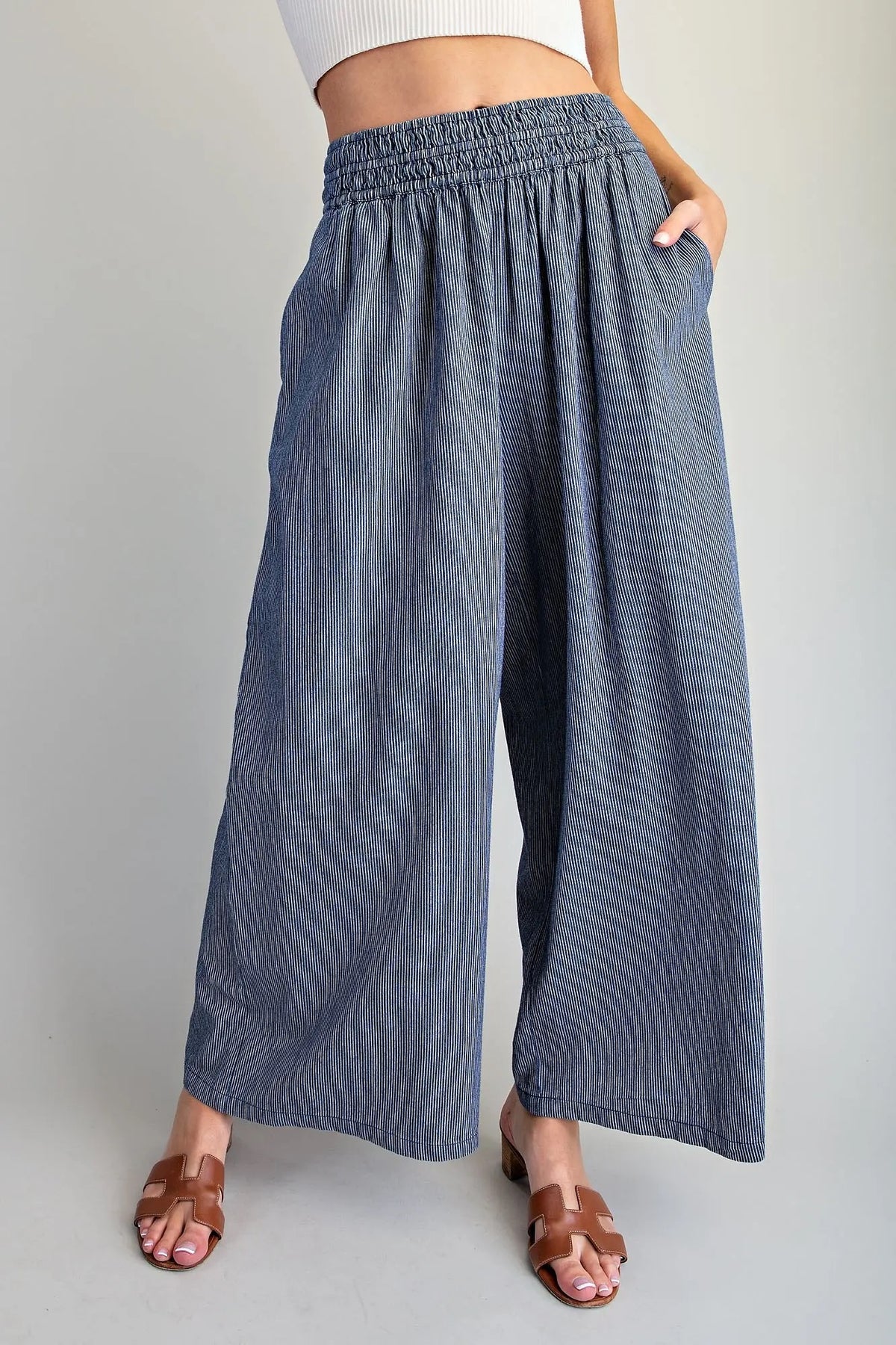 Pinstriped Wide Leg Pants Denim