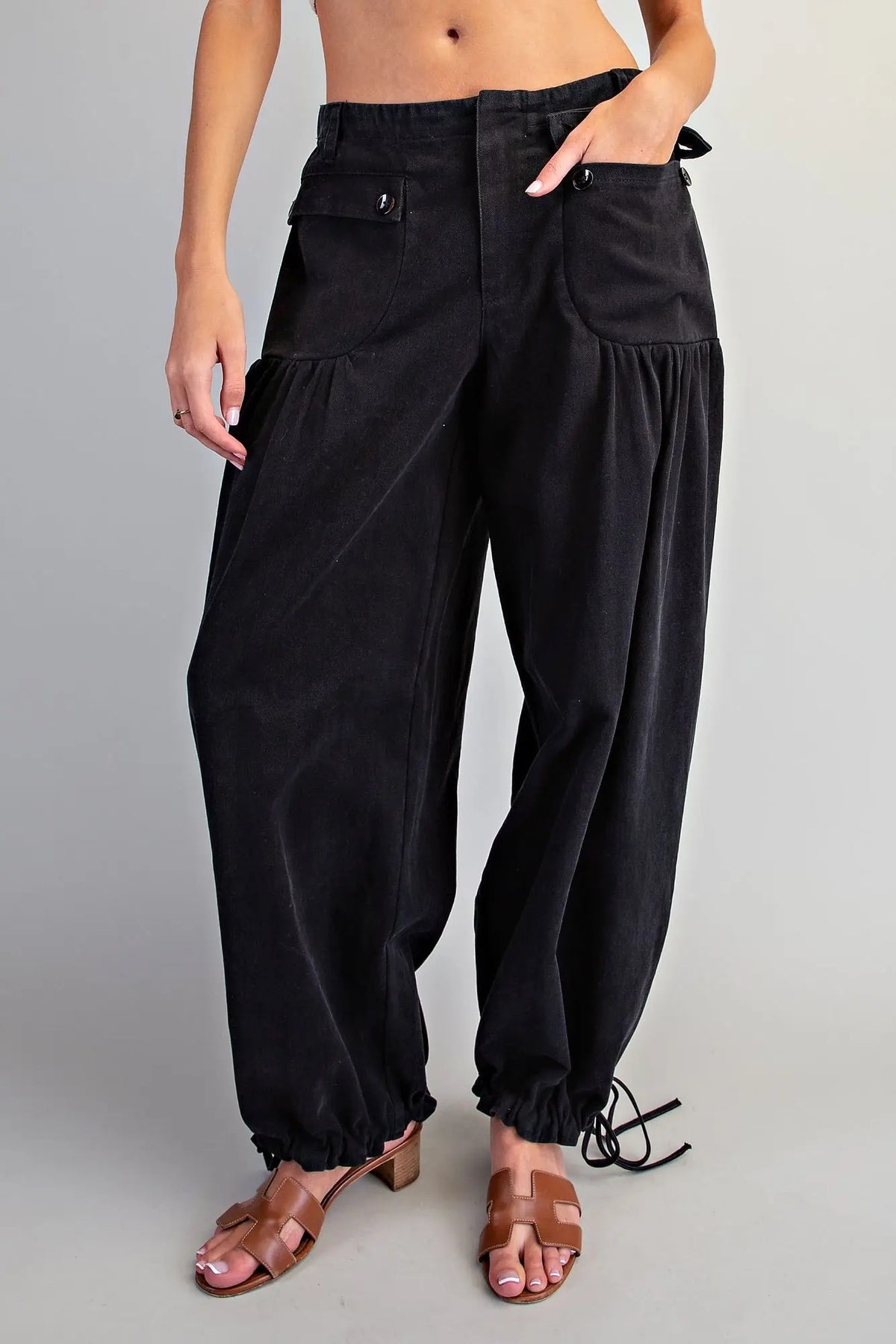 Mineral Washed Tie Cuff Pants ASH