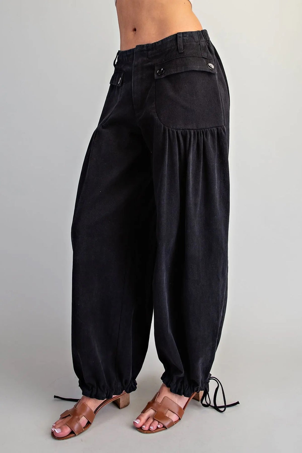 Mineral Washed Tie Cuff Pants ASH