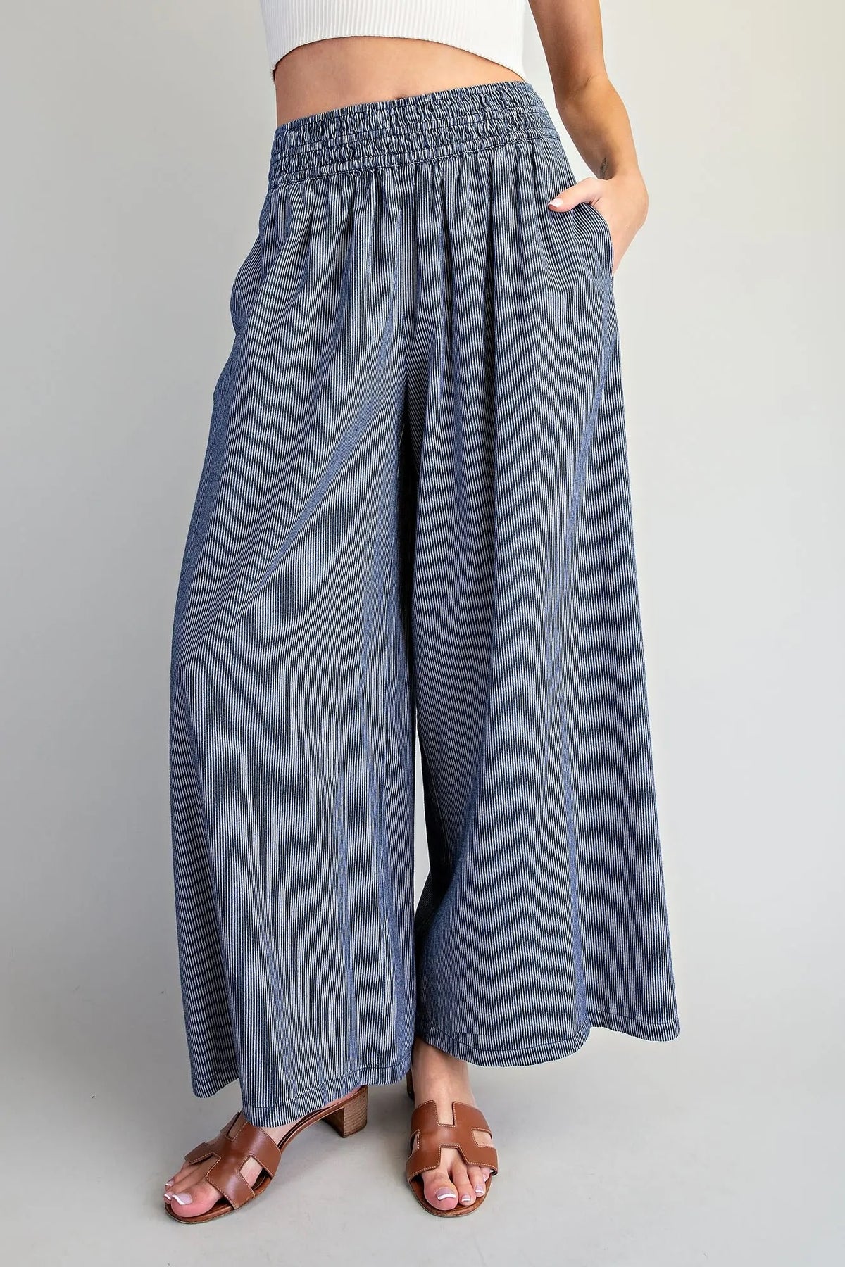 Pinstriped Wide Leg Pants Denim