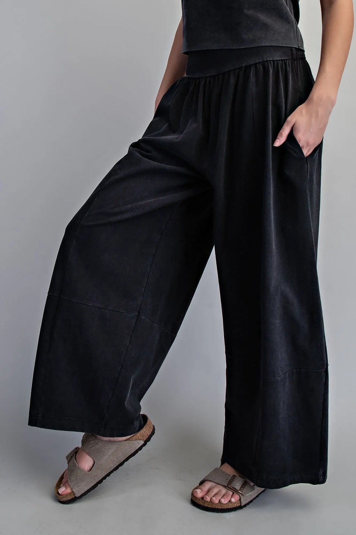 Jet Black Mineral Washed Wide Leg Pants