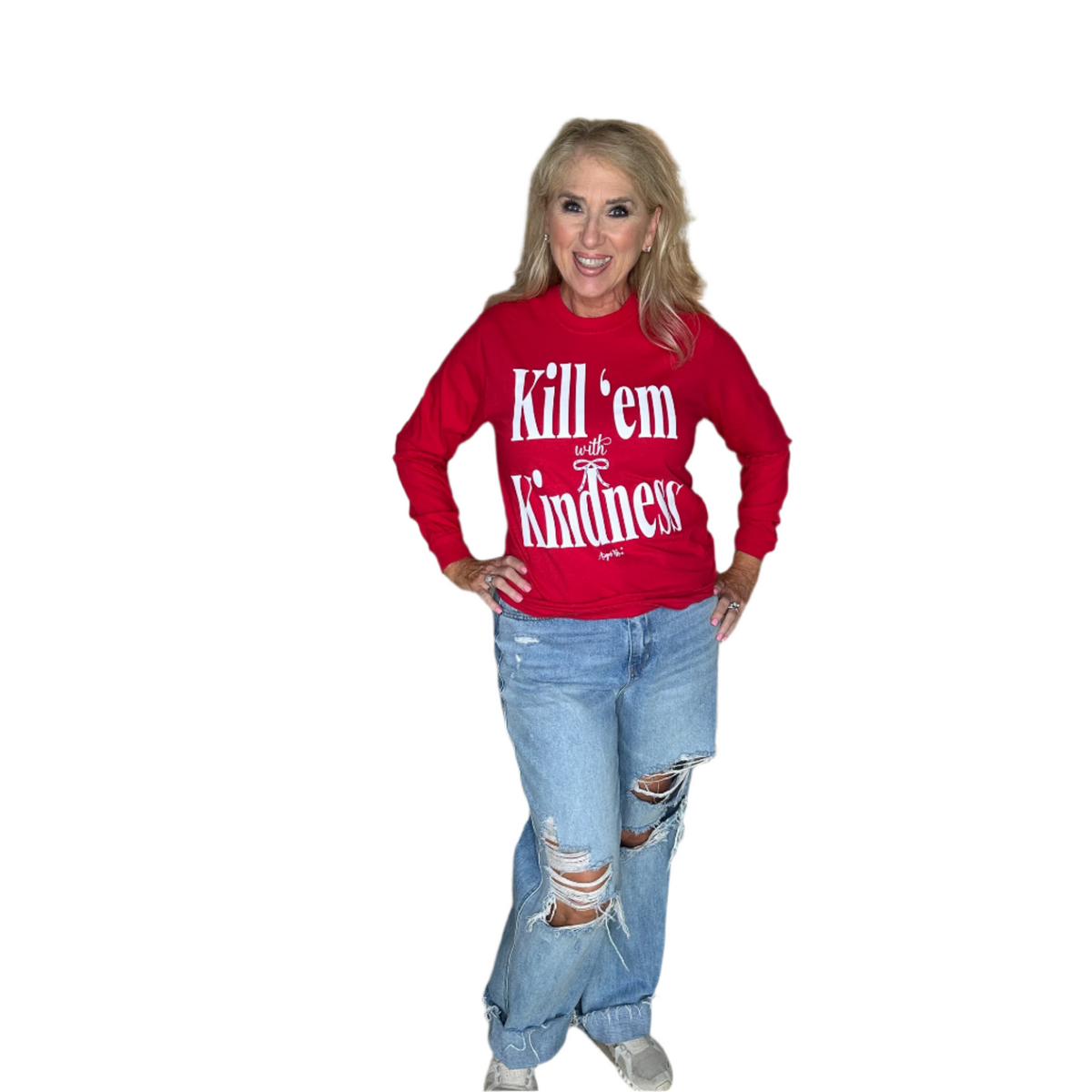 Kill &#39;em with Kindness Red Comfort Color Long Sleeve Tee