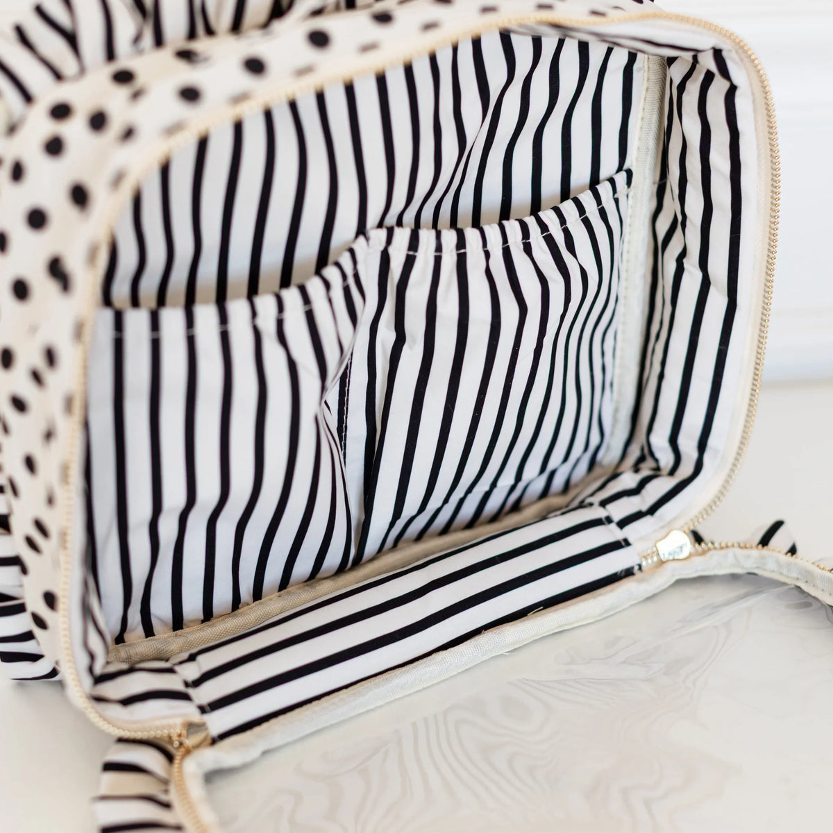 Ruffle Nylon Jet Setter Cosmetic Bag Polka Dot