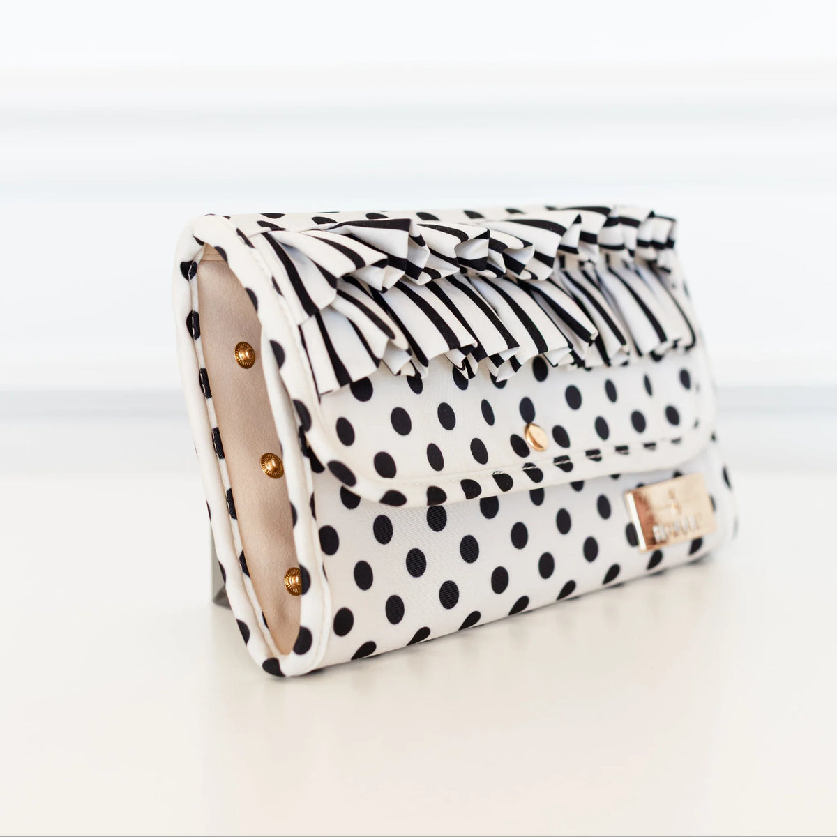 Ruffled Nylon Fold-Up Jewelry Organizer Polka Stripe