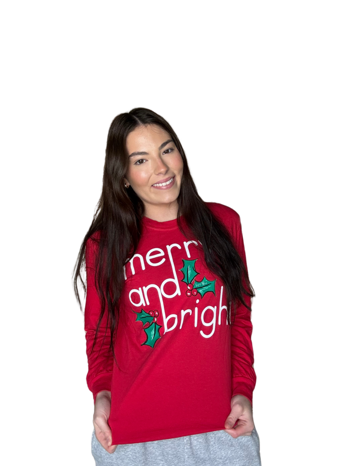 Merry & Bright Holly Berry Comfort Color Long Sleeve Tee
