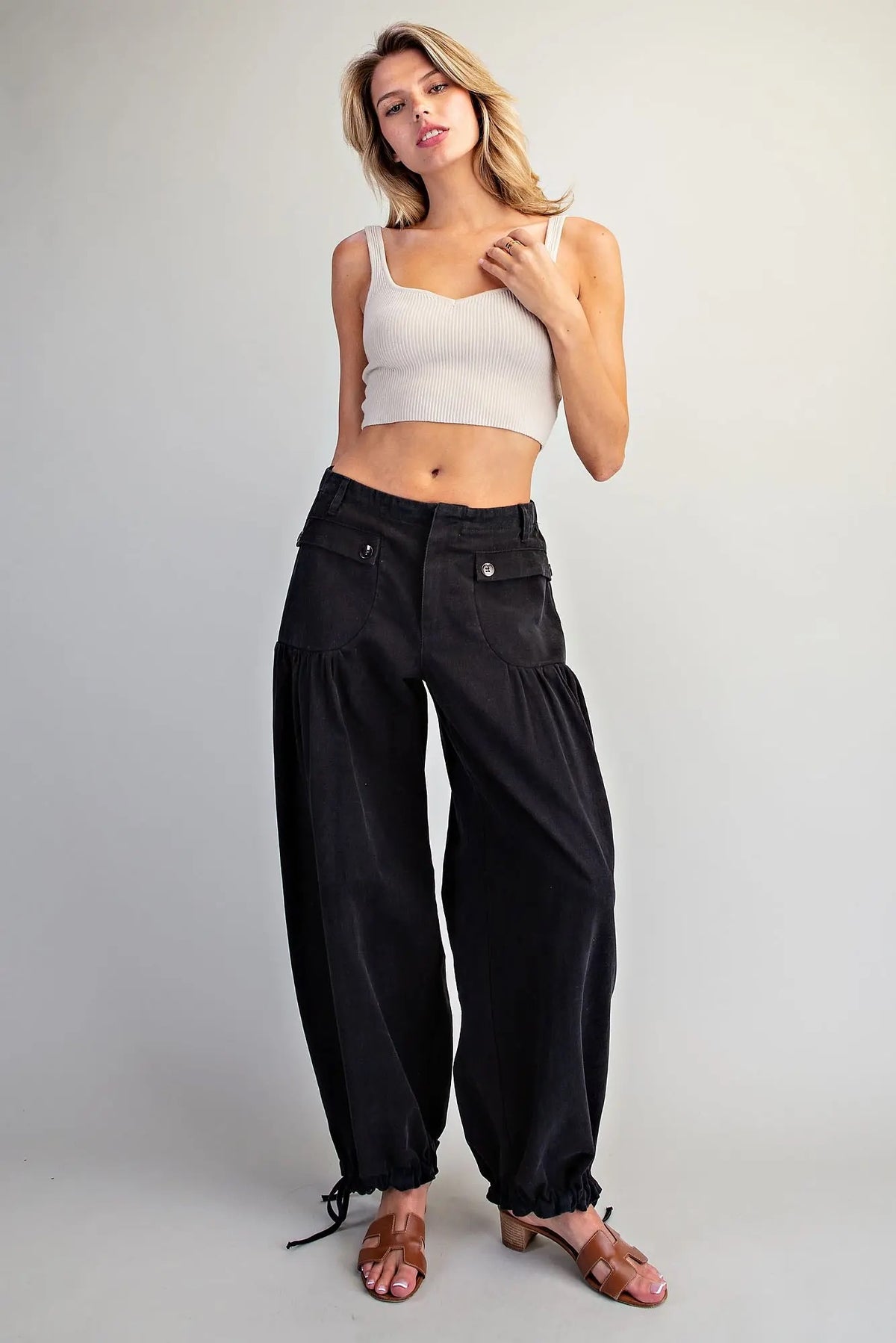 Mineral Washed Tie Cuff Pants ASH