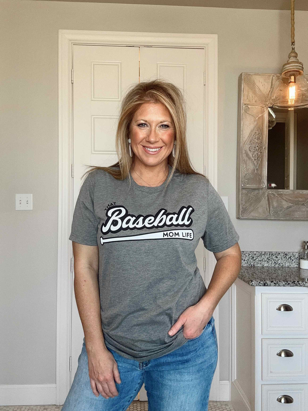 Baseball- That Baseball Mom Life Grey Tee