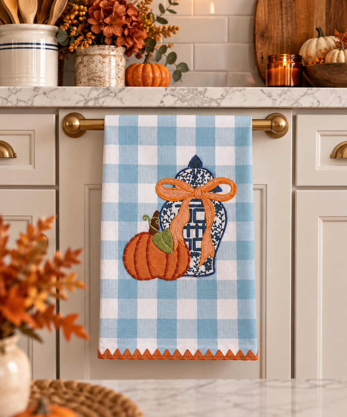 MUD PIE Gingham Applique Topiary Towel