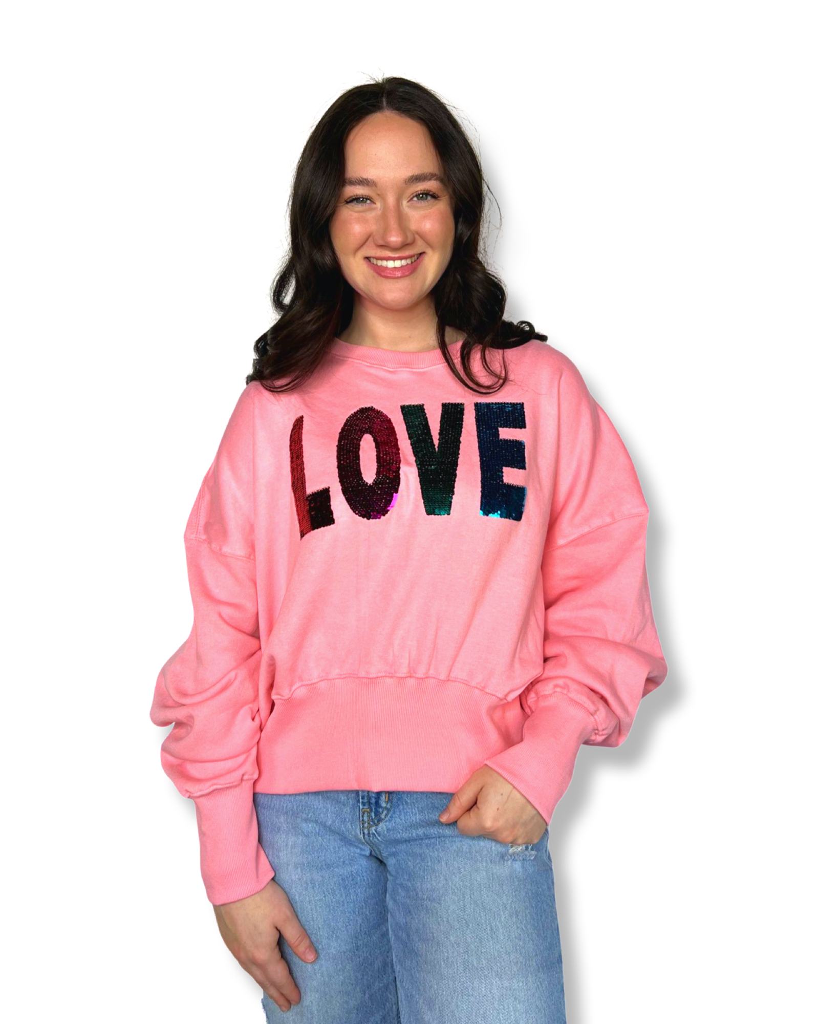 Multi Color Love Sequin Malibu Pink Maggie