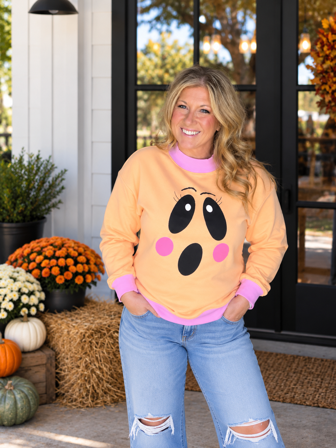 Oh Sheet! Grapefruit Orange Mock Neck Sweatshirt